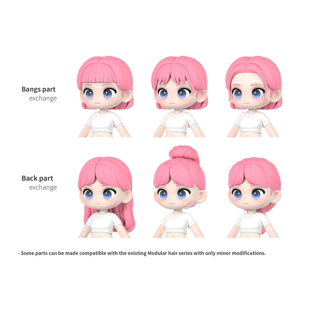Chloe Modular Hair 3D Model – Low Poly Female Character Hair, FBX, OBJ - View 6