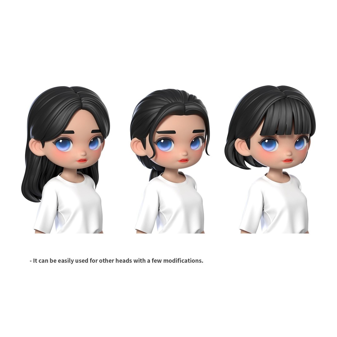 Chloe Modular Hair 3D Model – Low Poly Female Character Hair, FBX, OBJ - View 7