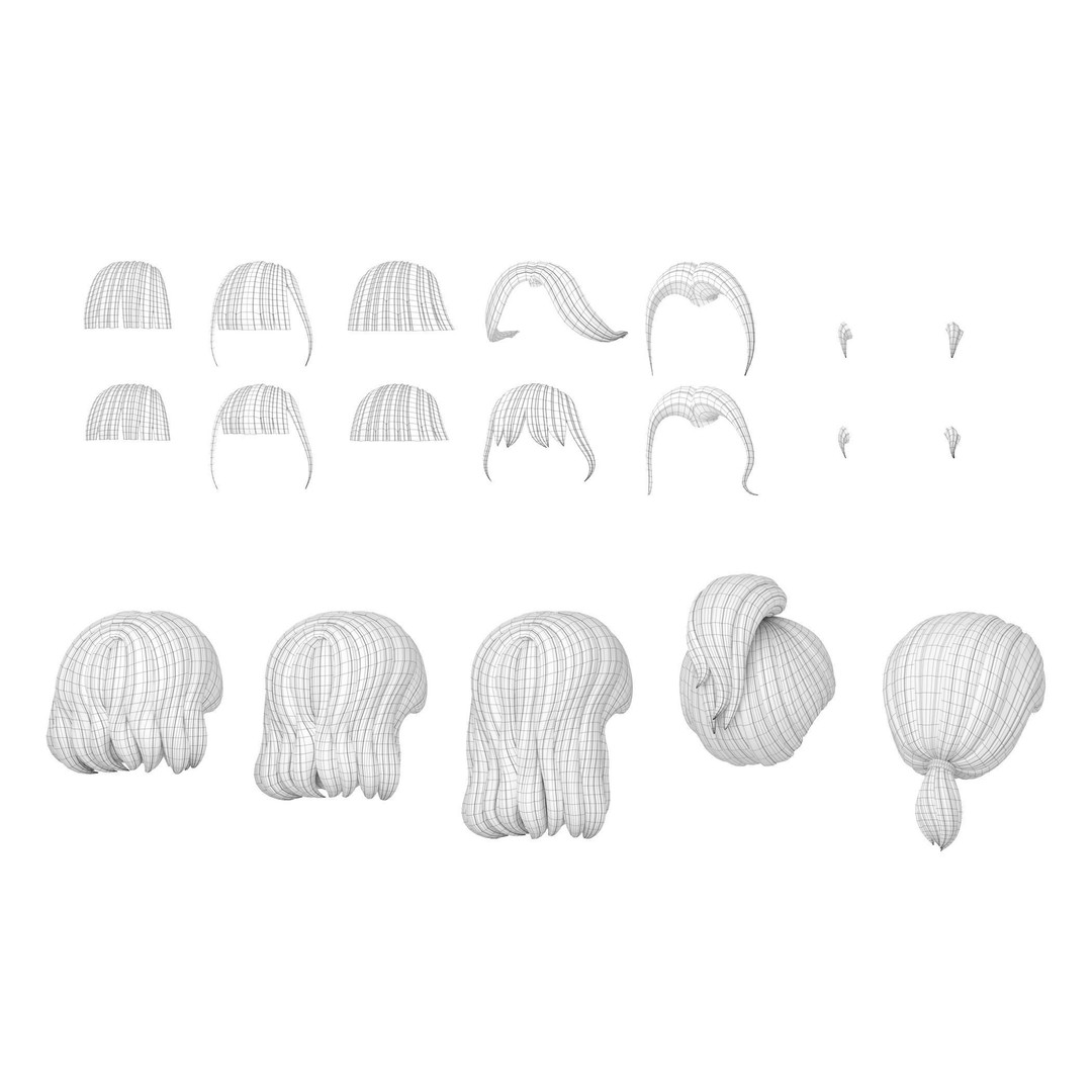 Chloe Modular Hair 3D Model – Low Poly Female Character Hair, FBX, OBJ - View 8