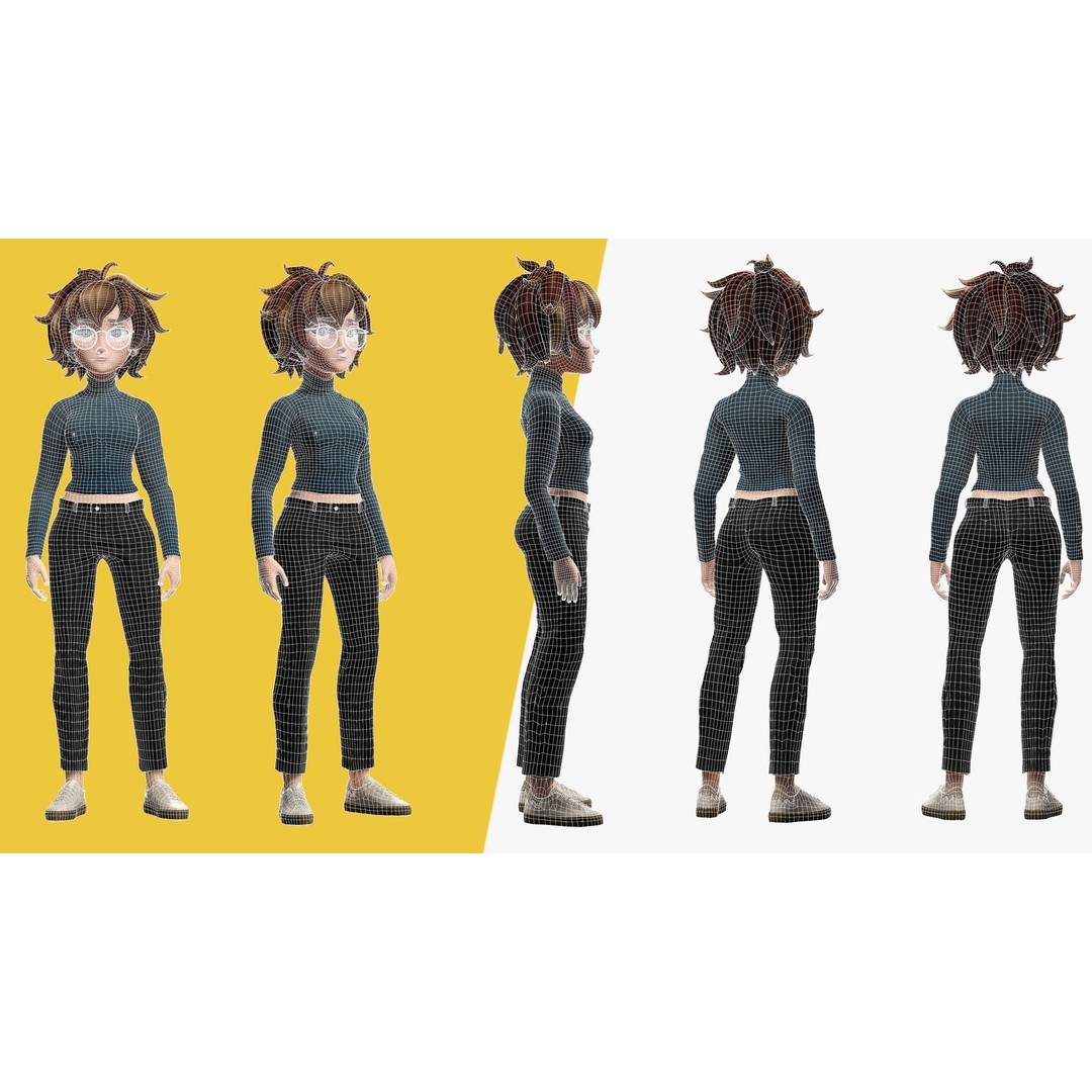 Mother Cartoon Woman 3D Model – Rigged Low-Poly Character for Animation - View 11