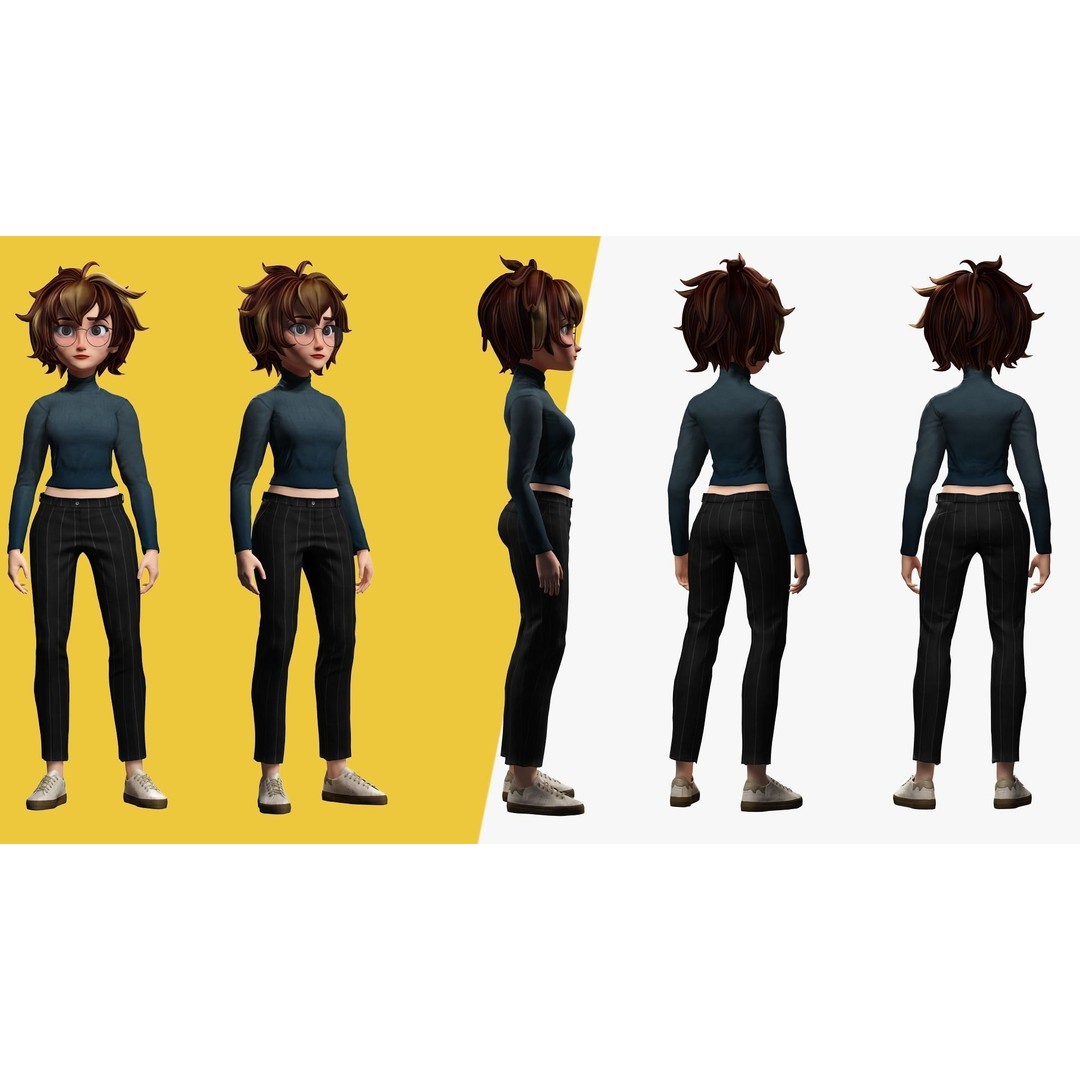 Mother Cartoon Woman 3D Model – Rigged Low-Poly Character for Animation - View 12
