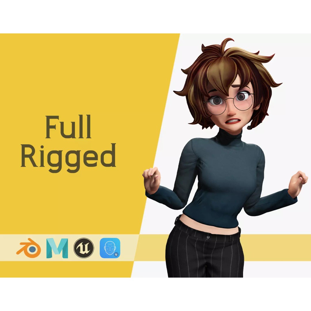 Mother Cartoon Woman 3D Model – Rigged Low-Poly Character for Animation - View 2