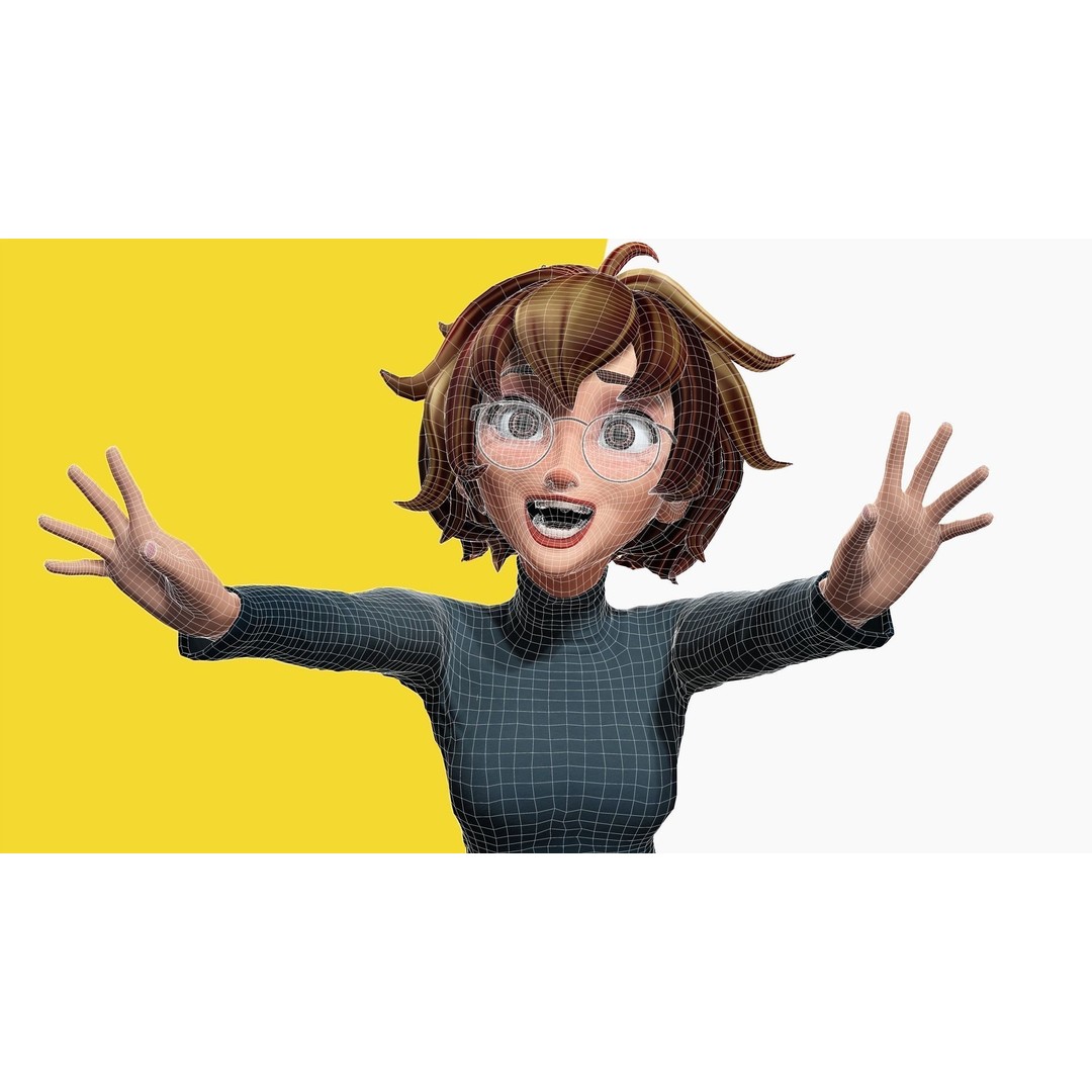 Mother Cartoon Woman 3D Model – Rigged Low-Poly Character for Animation - View 3