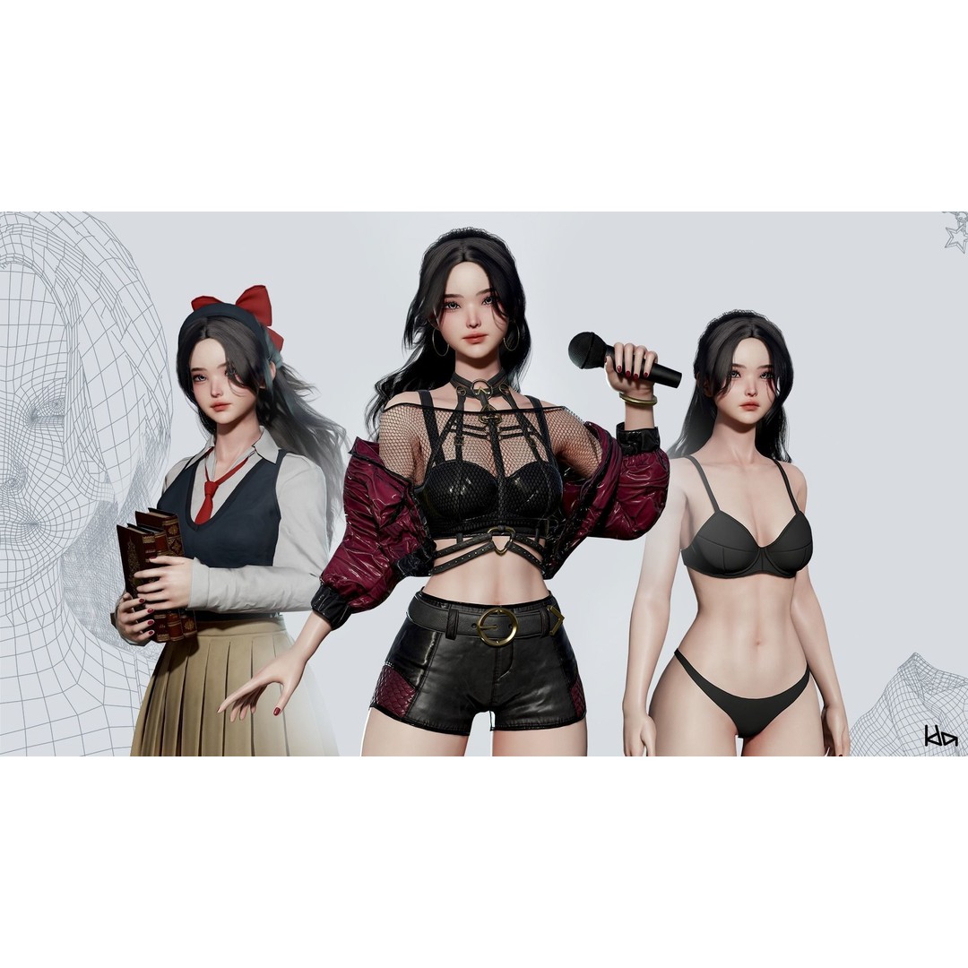 K-POP Series Sun 3D Model – Game Ready Low-Poly Character, FBX, OBJ - View 3