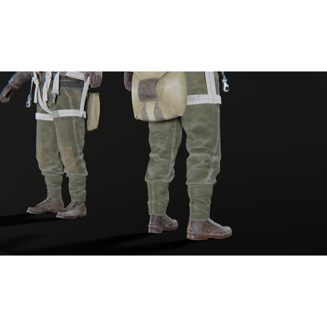 WWII US Soldier Pilot 3D Model – Rigged Character with PBR Textures - View 10