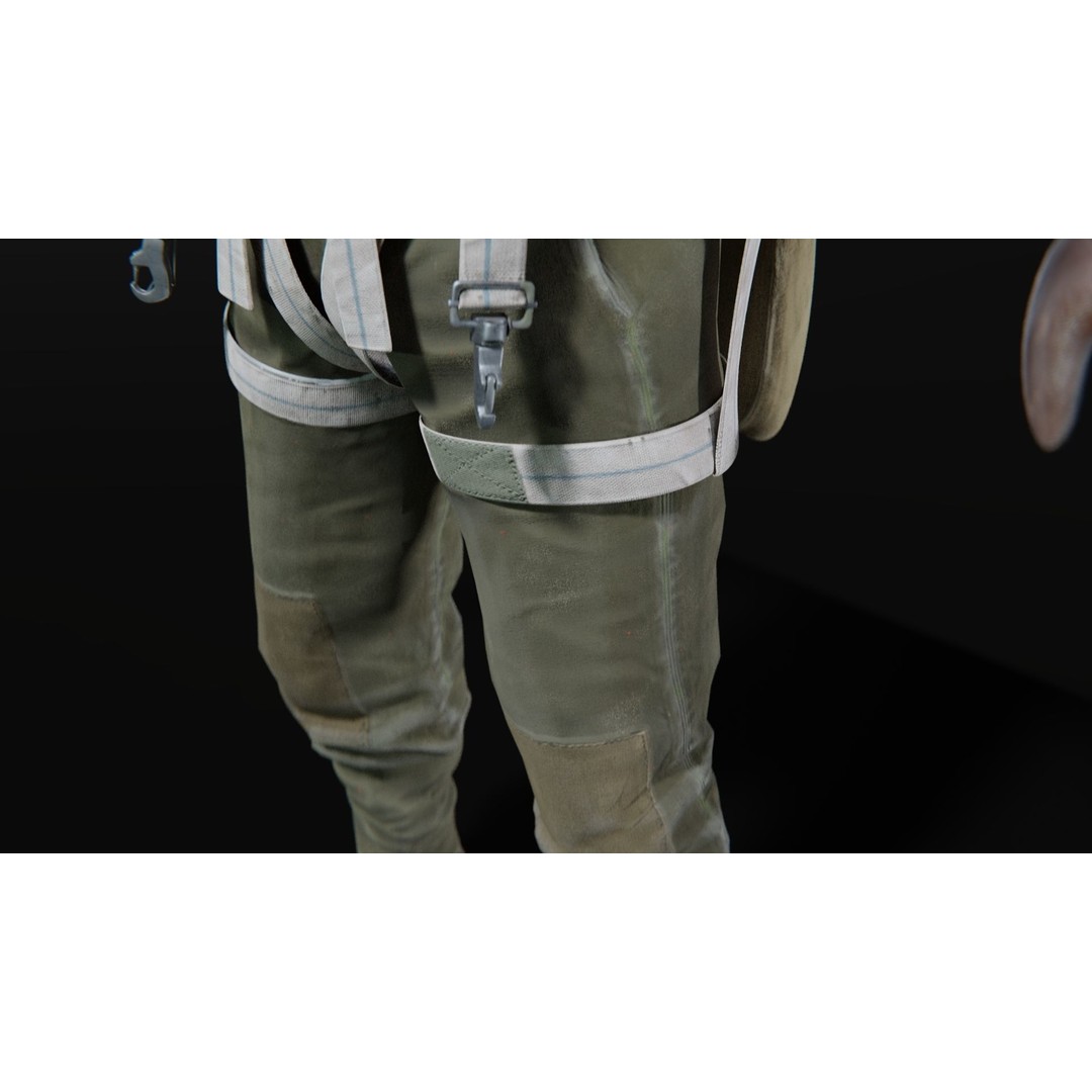 WWII US Soldier Pilot 3D Model – Rigged Character with PBR Textures - View 12