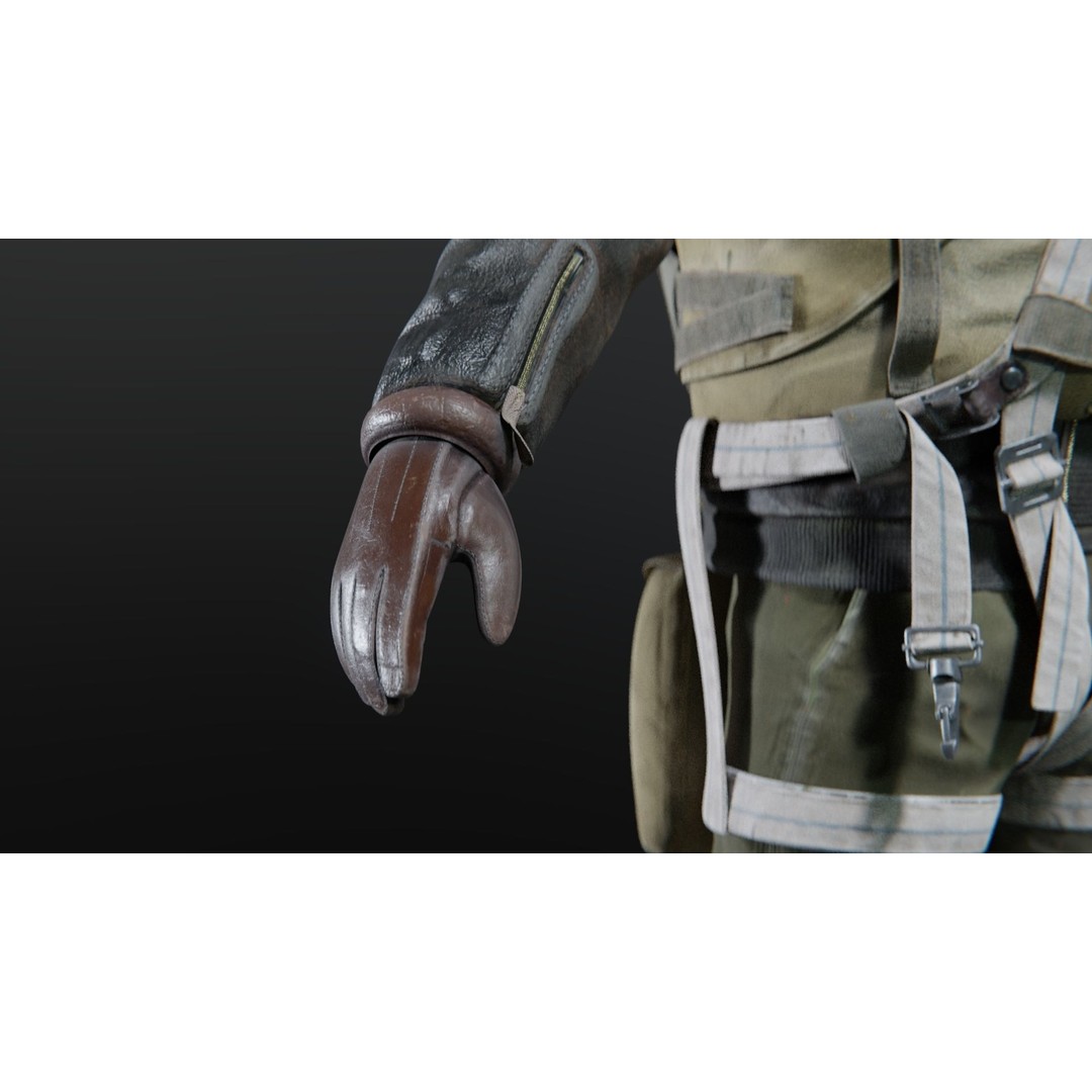 WWII US Soldier Pilot 3D Model – Rigged Character with PBR Textures - View 13