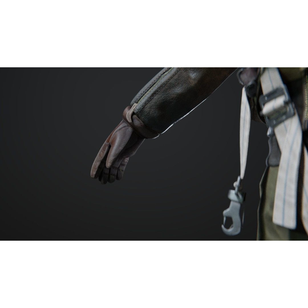 WWII US Soldier Pilot 3D Model – Rigged Character with PBR Textures - View 14