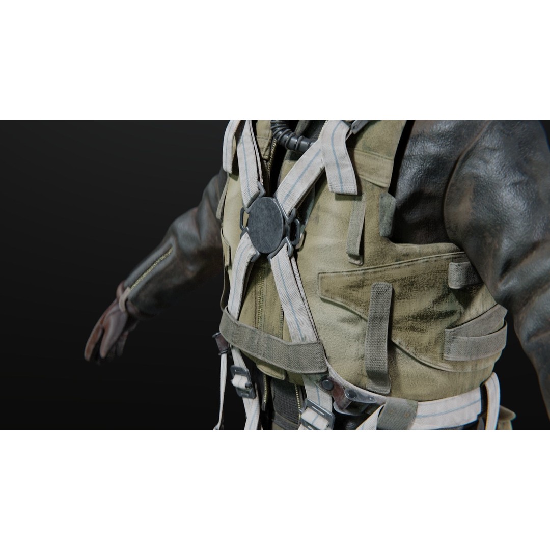 WWII US Soldier Pilot 3D Model – Rigged Character with PBR Textures - View 15