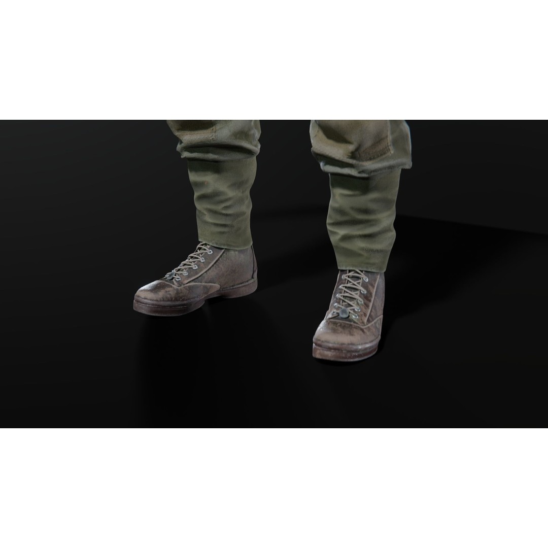 WWII US Soldier Pilot 3D Model – Rigged Character with PBR Textures - View 16
