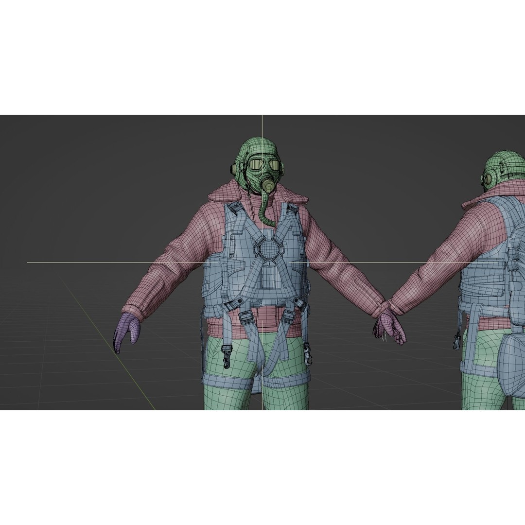 WWII US Soldier Pilot 3D Model – Rigged Character with PBR Textures - View 19