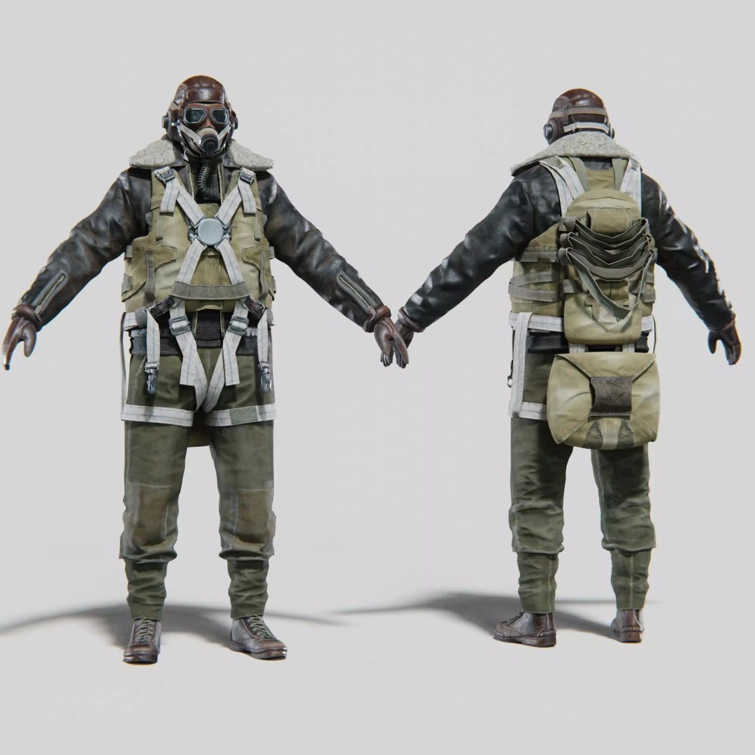 WWII US Soldier Pilot 3D Model – Rigged Character with PBR Textures - View 2