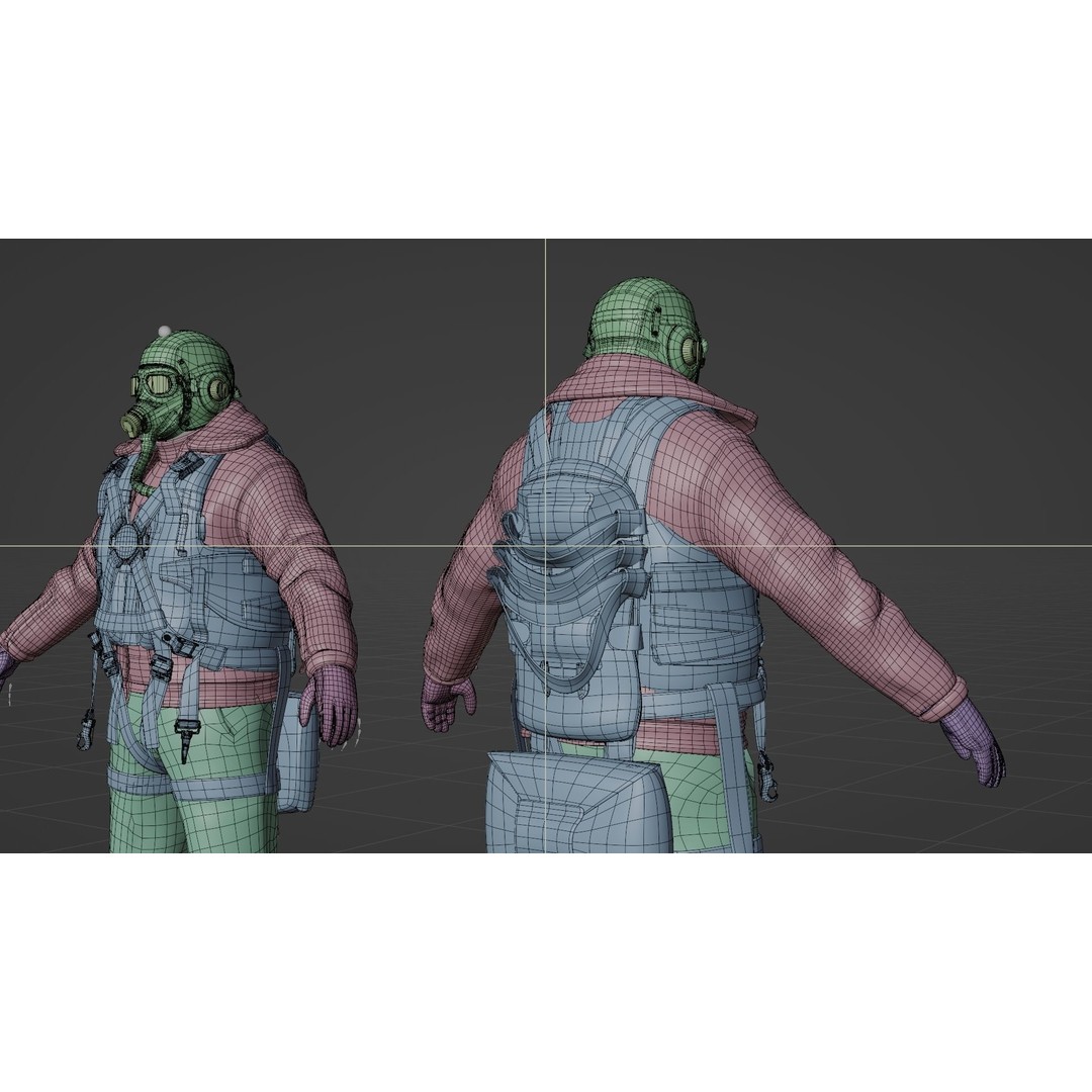 WWII US Soldier Pilot 3D Model – Rigged Character with PBR Textures - View 22