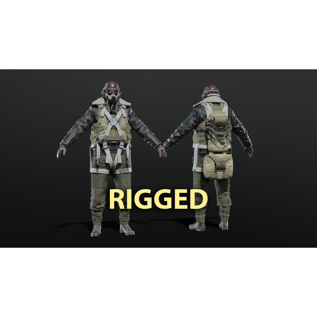 WWII US Soldier Pilot 3D Model – Rigged Character with PBR Textures - View 3