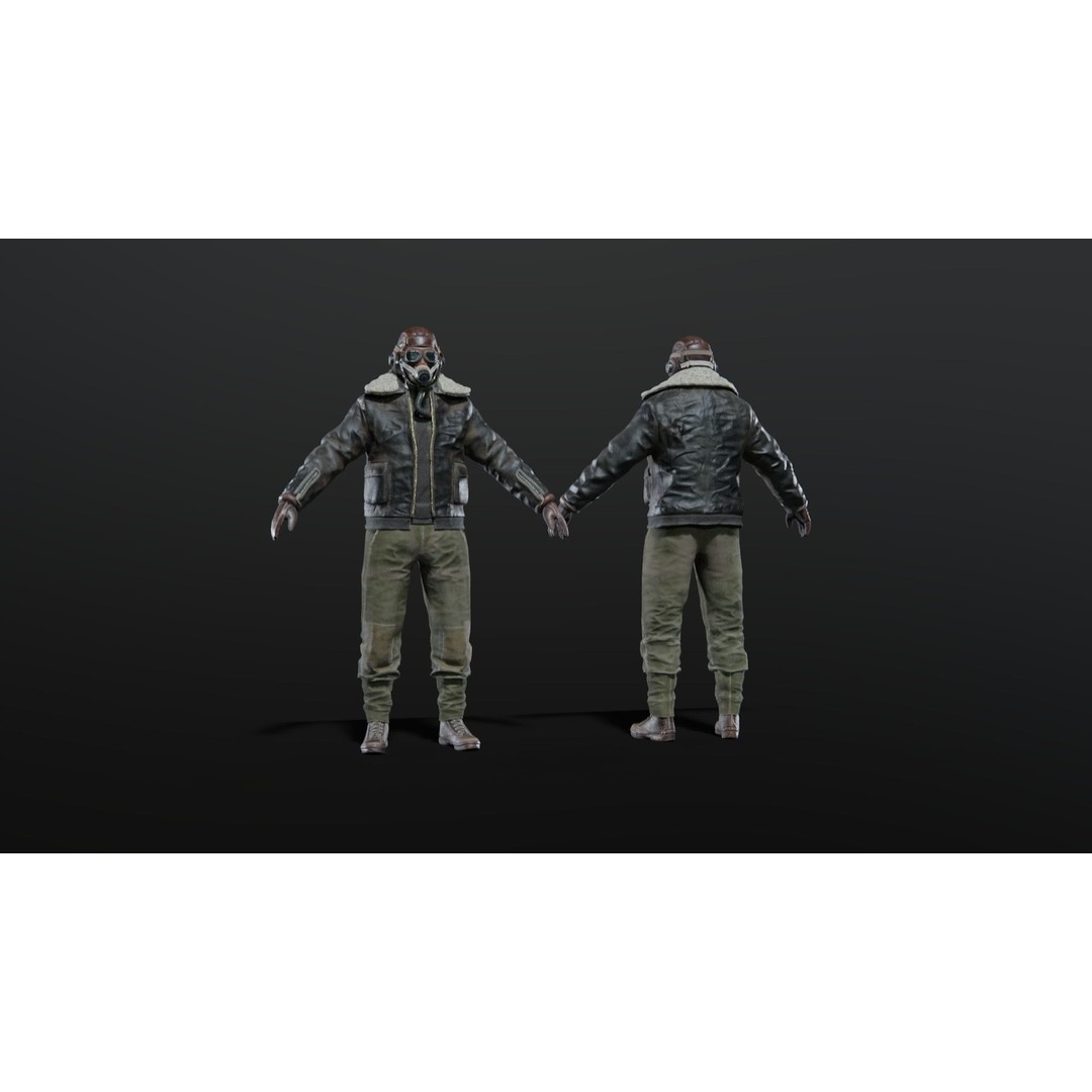 WWII US Soldier Pilot 3D Model – Rigged Character with PBR Textures - View 4