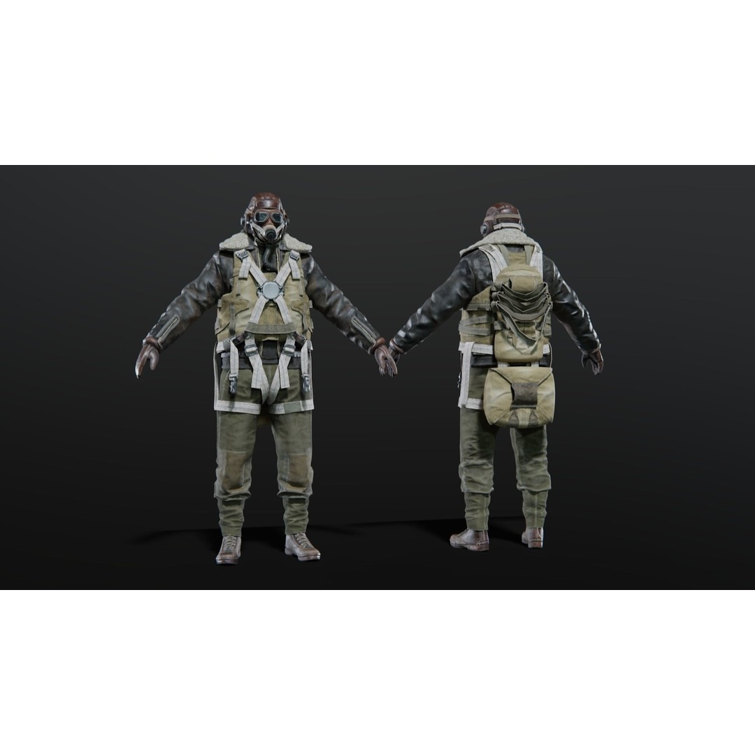 WWII US Soldier Pilot 3D Model – Rigged Character with PBR Textures - View 5