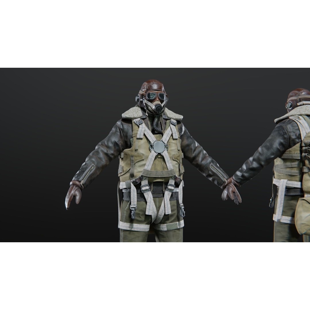 WWII US Soldier Pilot 3D Model – Rigged Character with PBR Textures - View 6