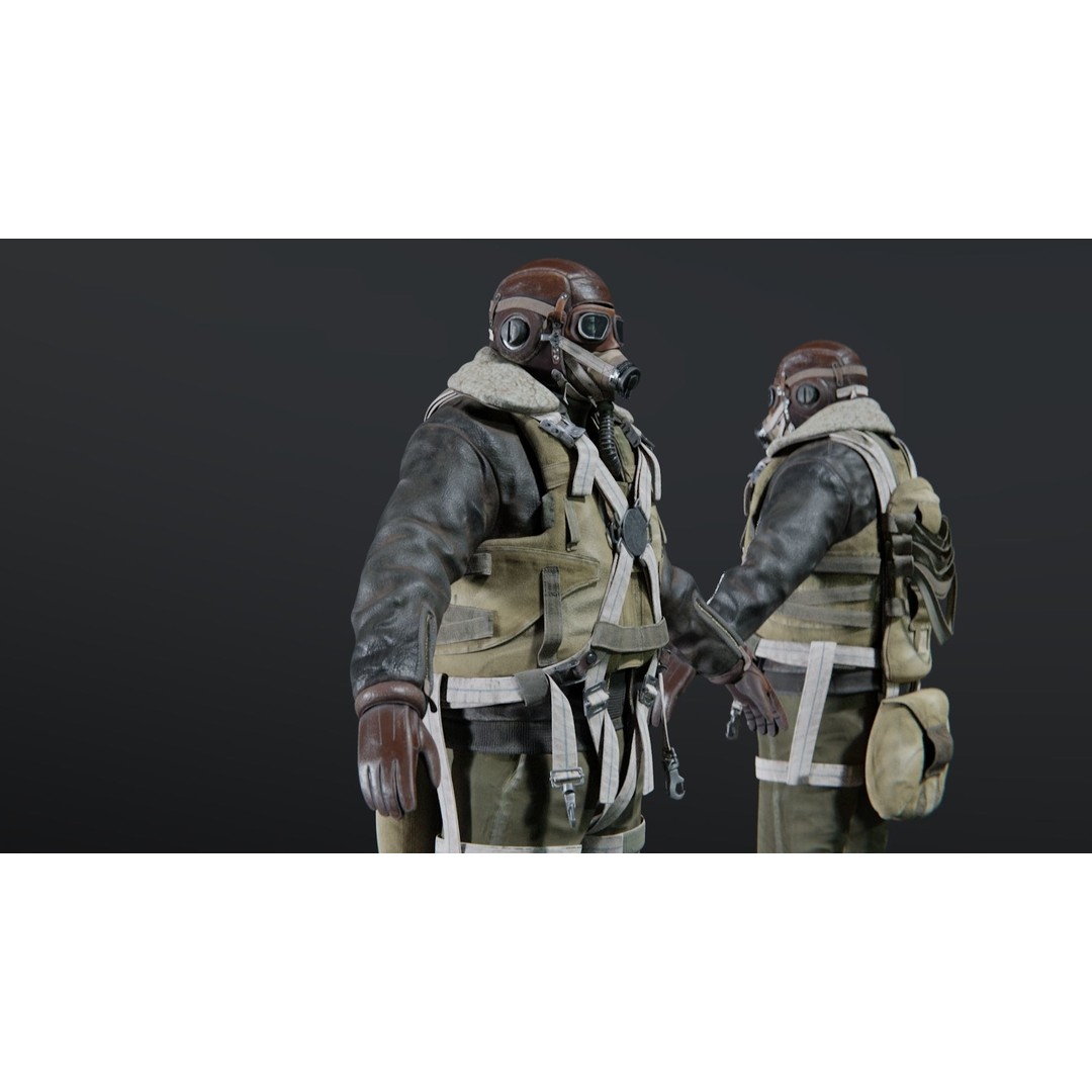 WWII US Soldier Pilot 3D Model – Rigged Character with PBR Textures - View 7