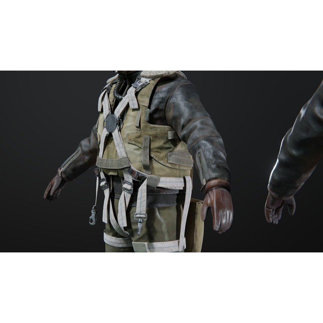WWII US Soldier Pilot 3D Model – Rigged Character with PBR Textures - View 8