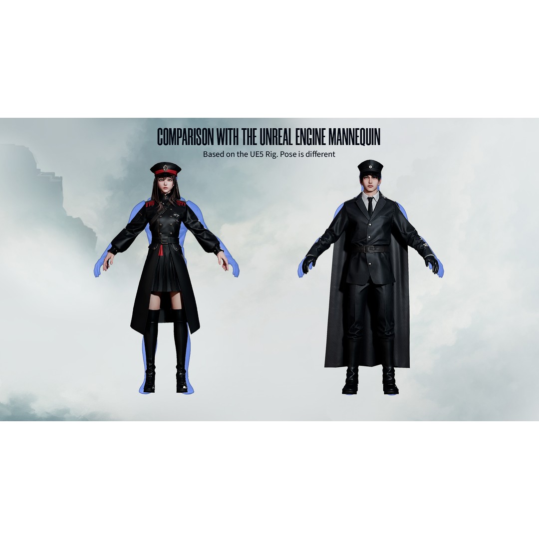 Commander Male and Female Shikikan Officer 3D Model – Game Ready Low-Poly Rigged Asset, FBX - View 17