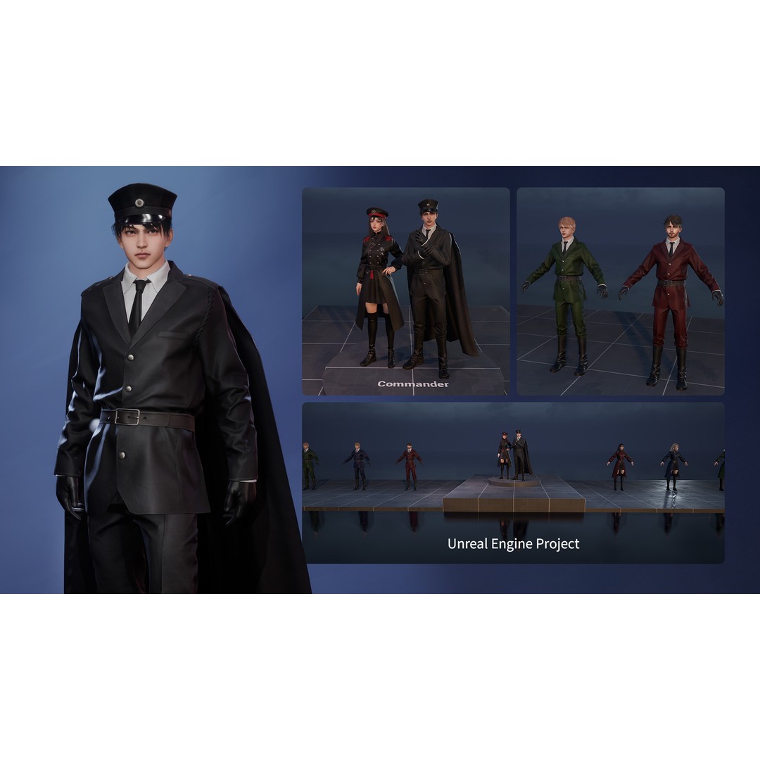 Commander Male and Female Shikikan Officer 3D Model – Game Ready Low-Poly Rigged Asset, FBX - View 19