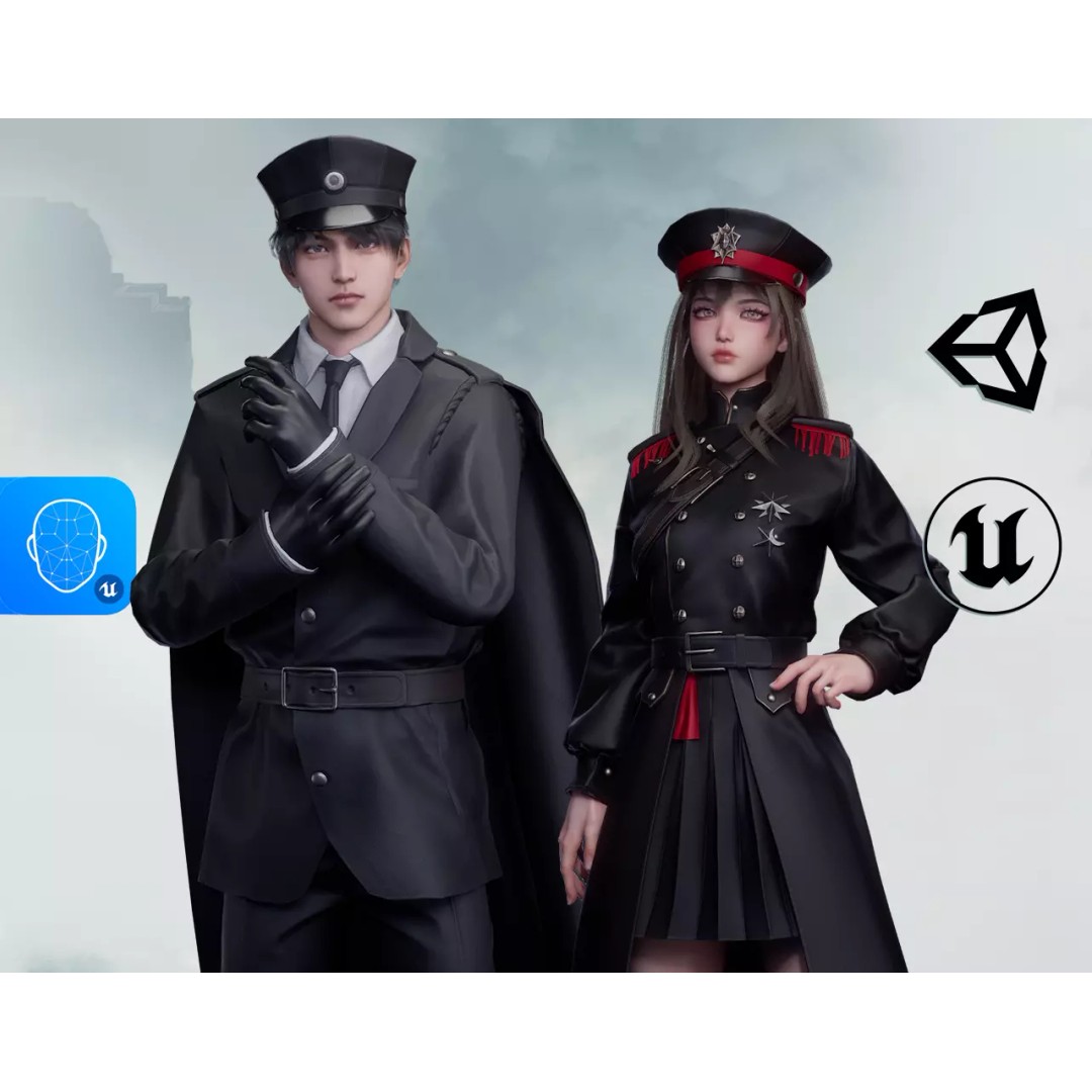 Commander Male and Female Shikikan Officer 3D Model – Game Ready Low-Poly Rigged Asset, FBX - View 2
