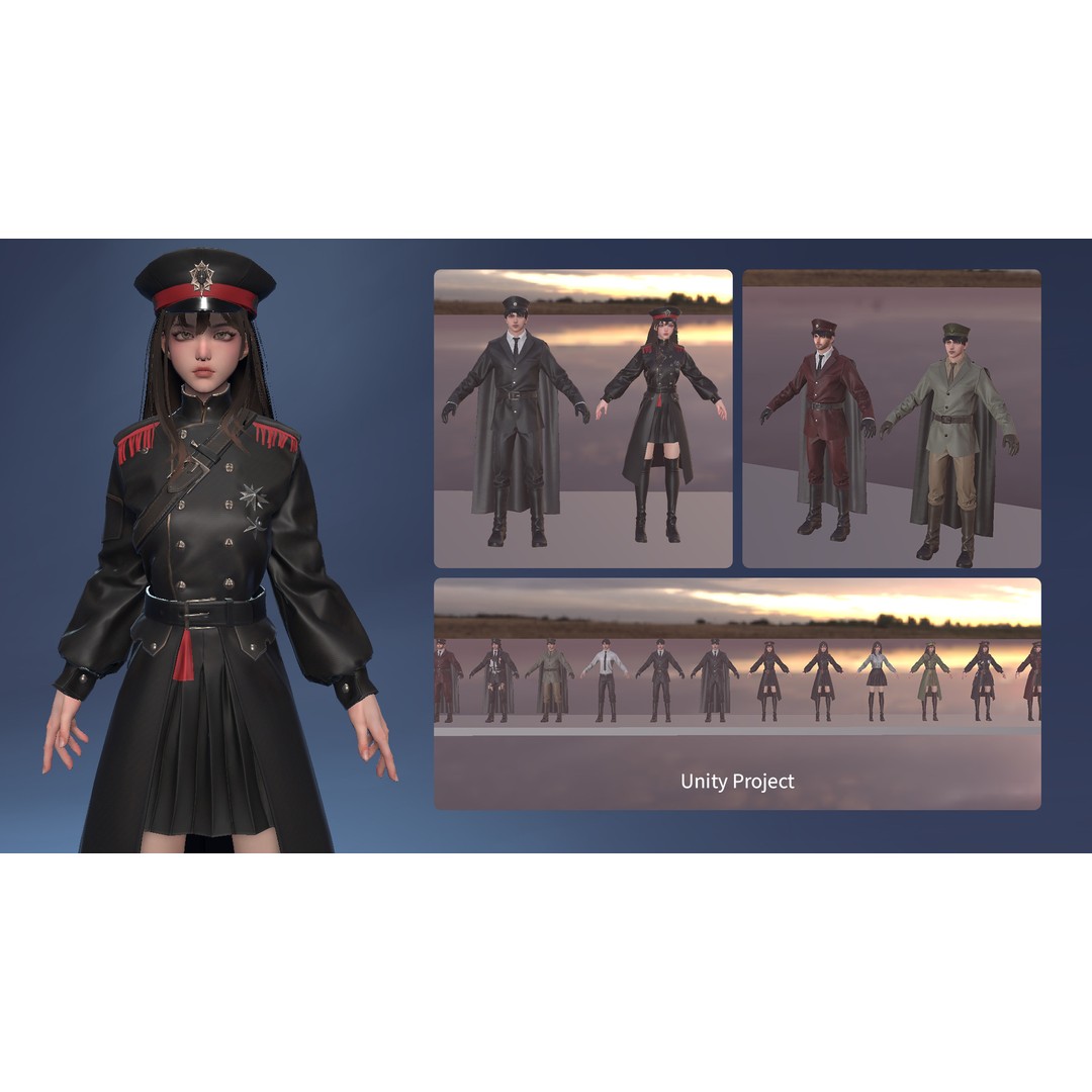 Commander Male and Female Shikikan Officer 3D Model – Game Ready Low-Poly Rigged Asset, FBX - View 21