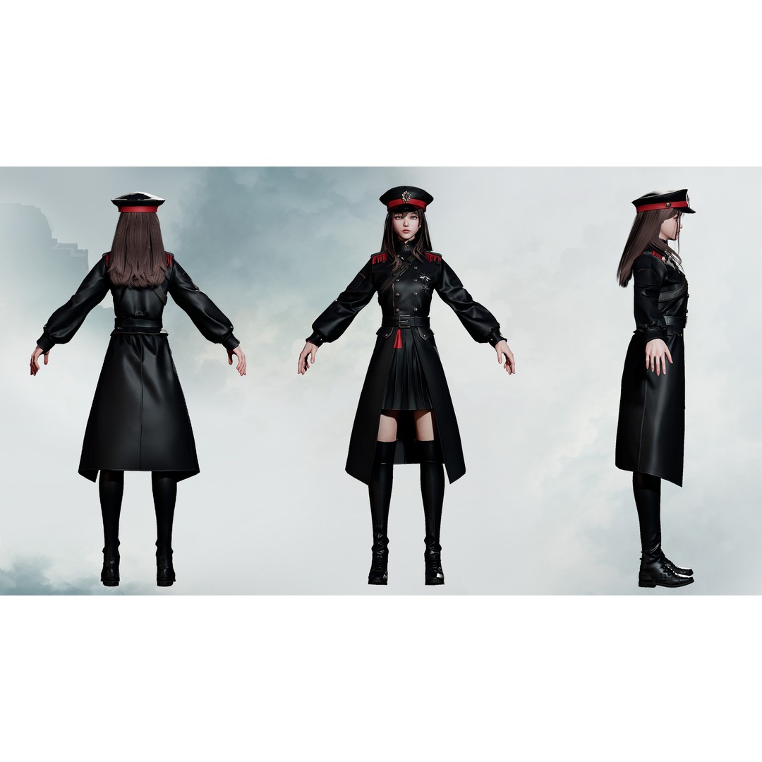 Commander Male and Female Shikikan Officer 3D Model – Game Ready Low-Poly Rigged Asset, FBX - View 26