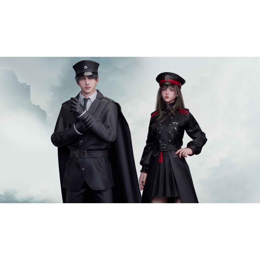 Commander Male and Female Shikikan Officer 3D Model – Game Ready Low-Poly Rigged Asset, FBX - View 3