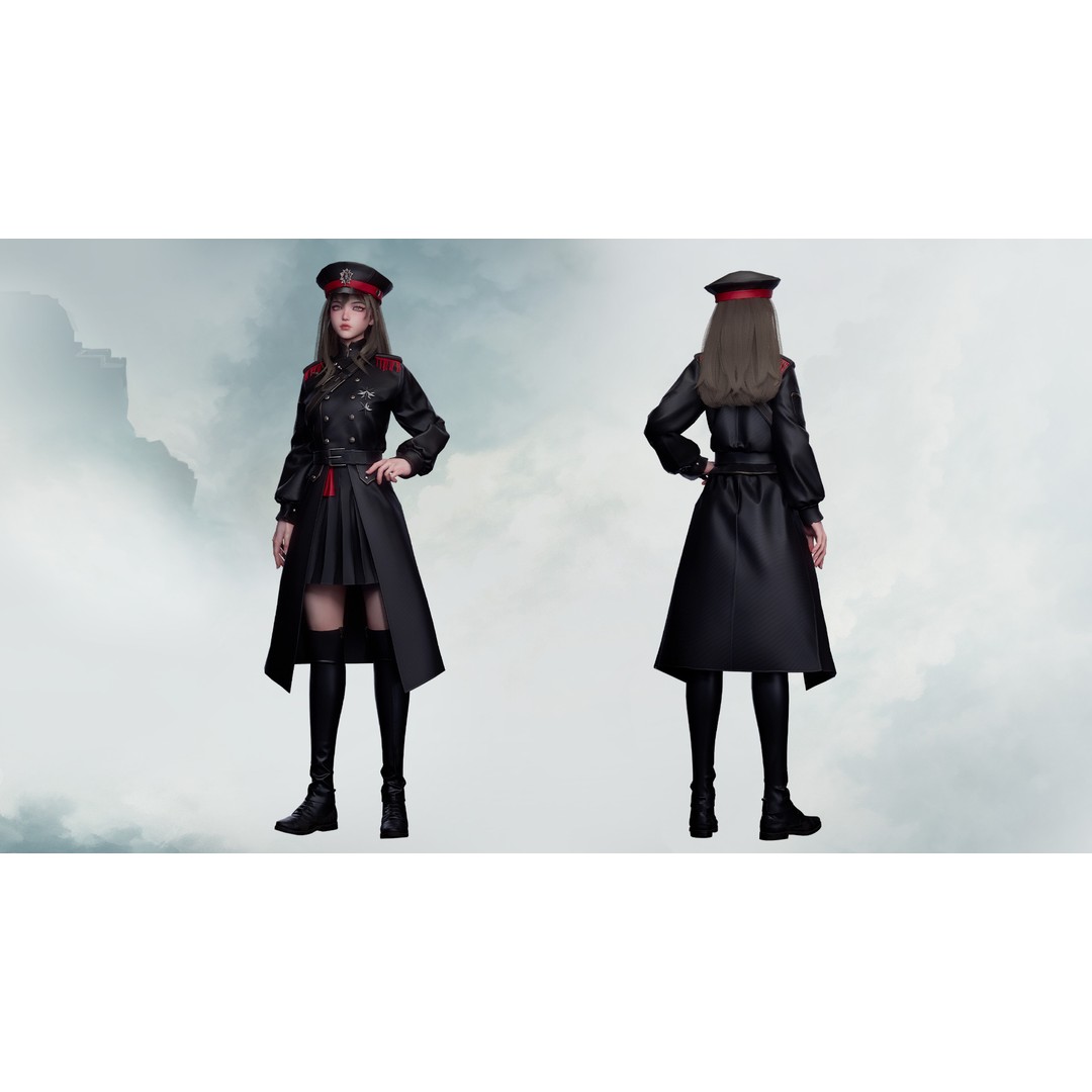 Commander Male and Female Shikikan Officer 3D Model – Game Ready Low-Poly Rigged Asset, FBX - View 7