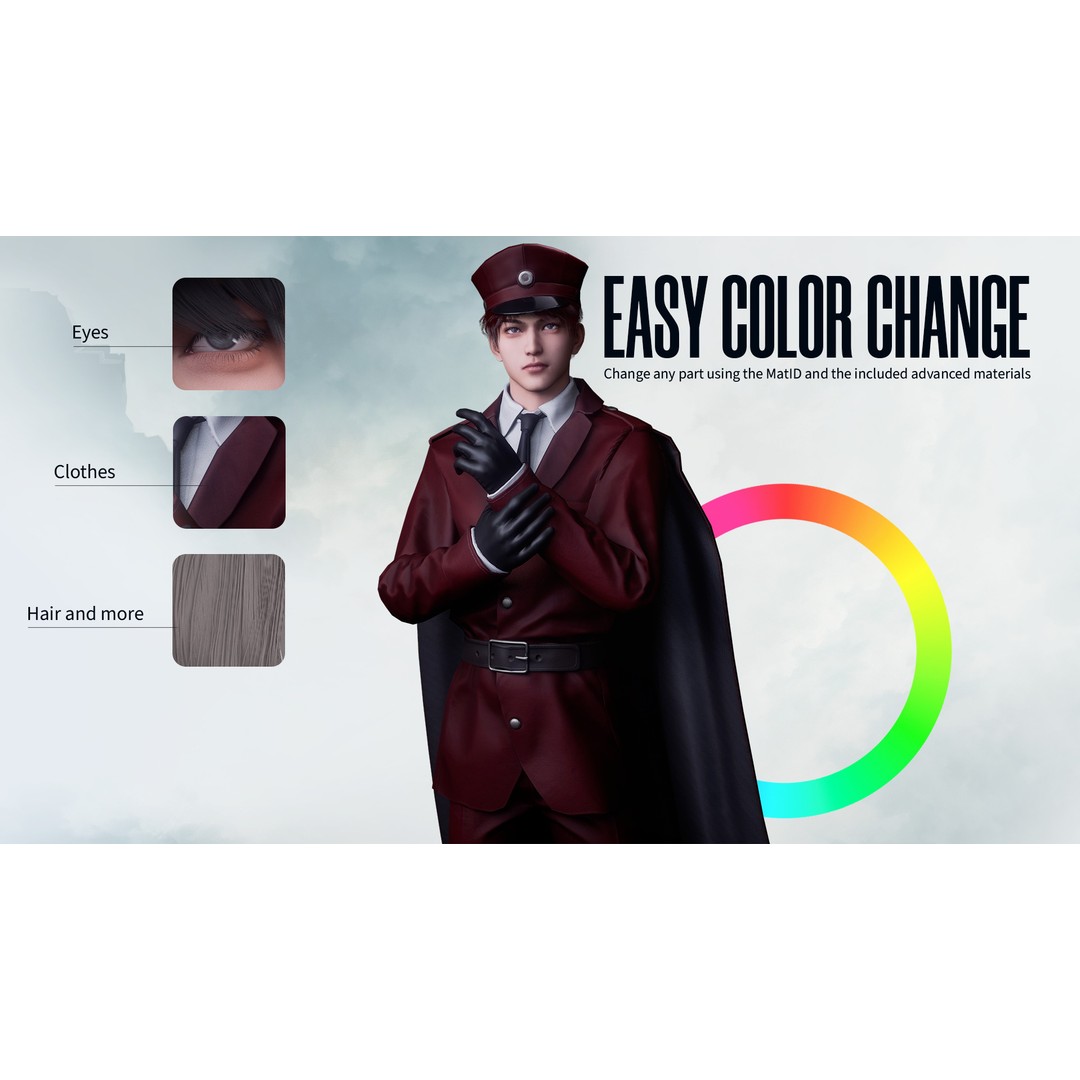 Commander Male and Female Shikikan Officer 3D Model – Game Ready Low-Poly Rigged Asset, FBX - View 8
