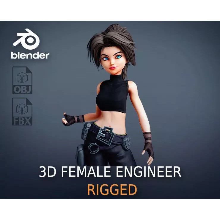 Fantasy Engineer 3D Model – Low Poly Rigged Character, FBX, Blender - View 2