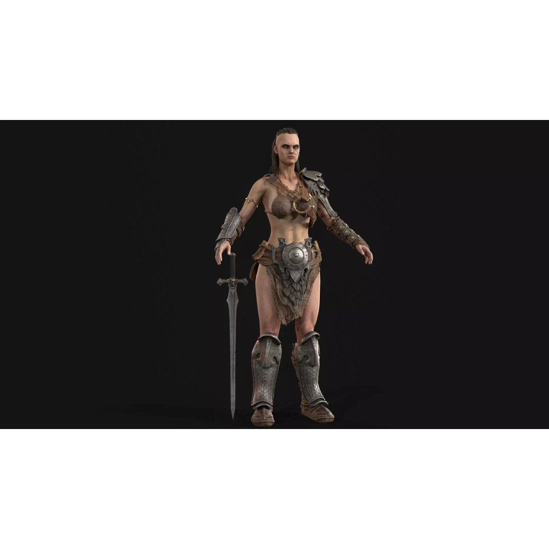 Barbarian Girl 3D Model – Low Poly Character, Rigged, PBR Textures - View 13