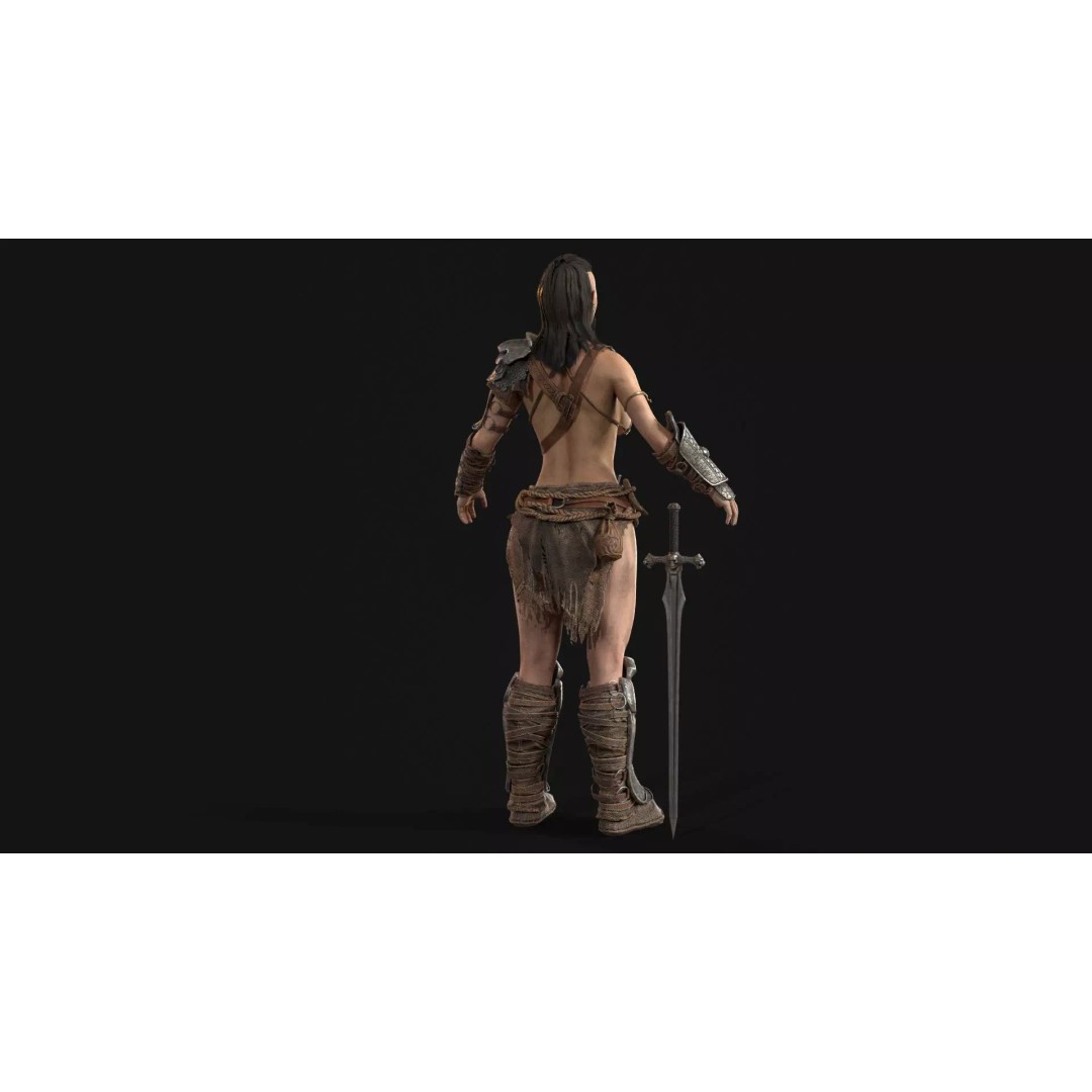 Barbarian Girl 3D Model – Low Poly Character, Rigged, PBR Textures - View 14