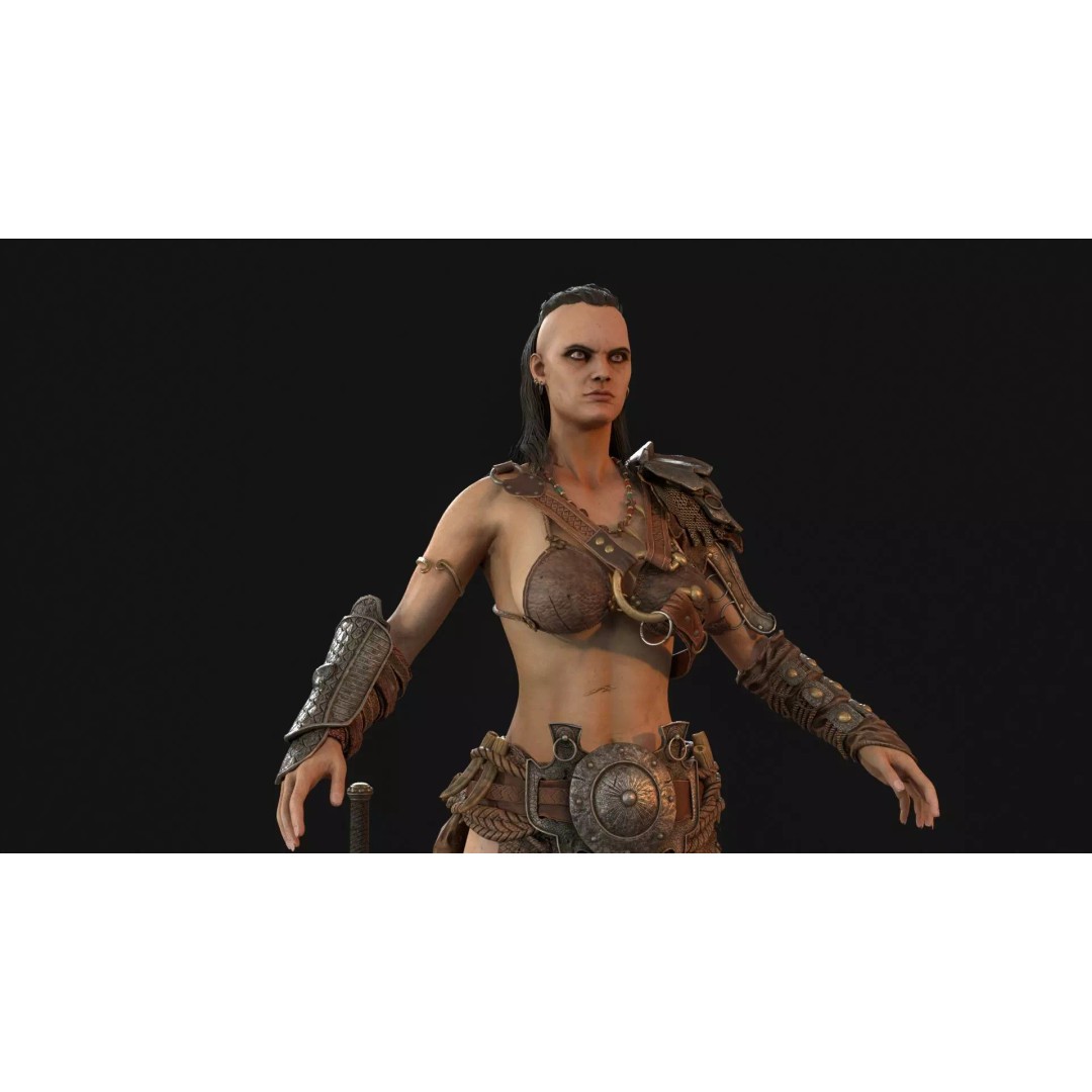 Barbarian Girl 3D Model – Low Poly Character, Rigged, PBR Textures - View 15
