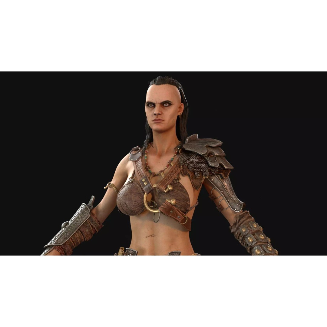 Barbarian Girl 3D Model – Low Poly Character, Rigged, PBR Textures - View 16