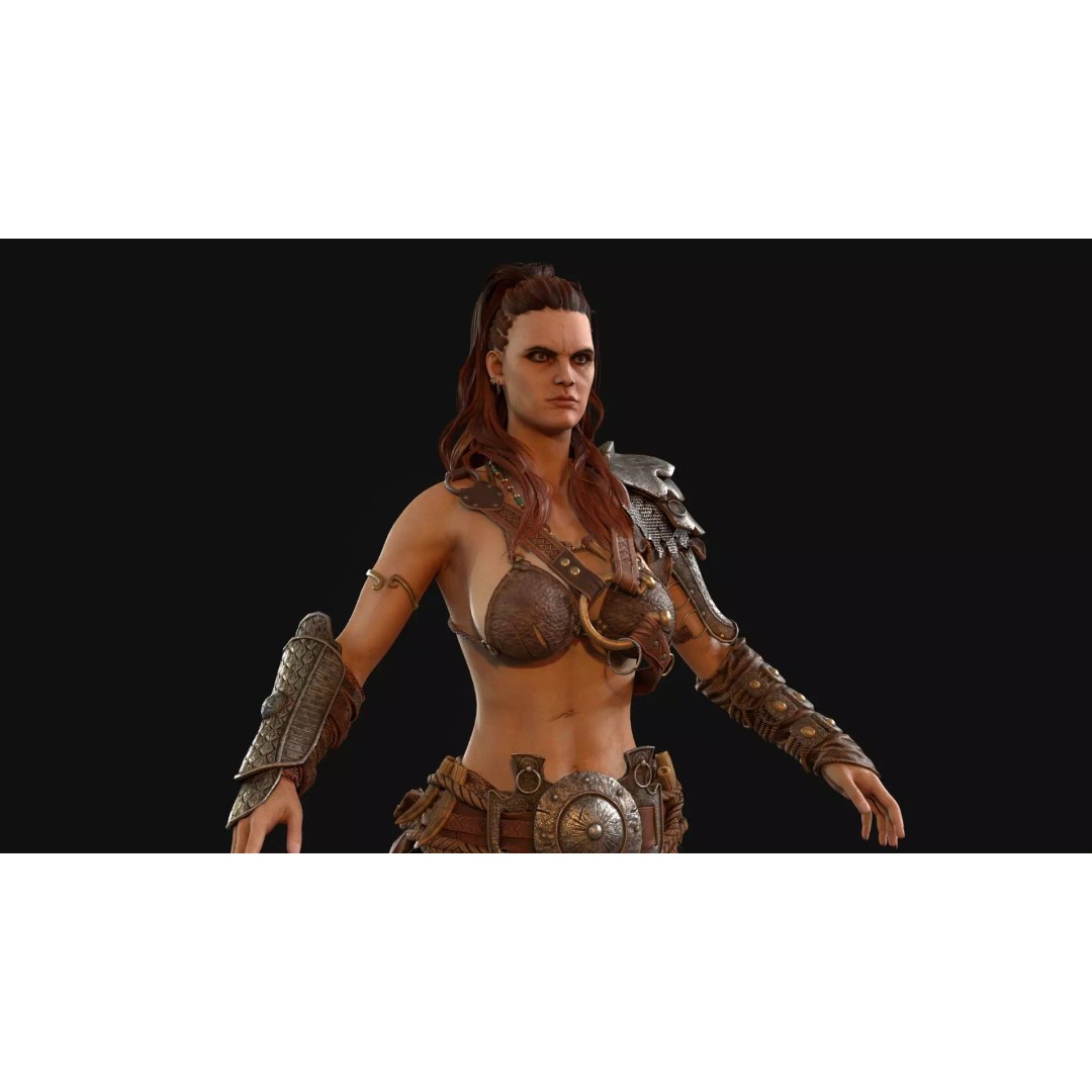 Barbarian Girl 3D Model – Low Poly Character, Rigged, PBR Textures - View 19