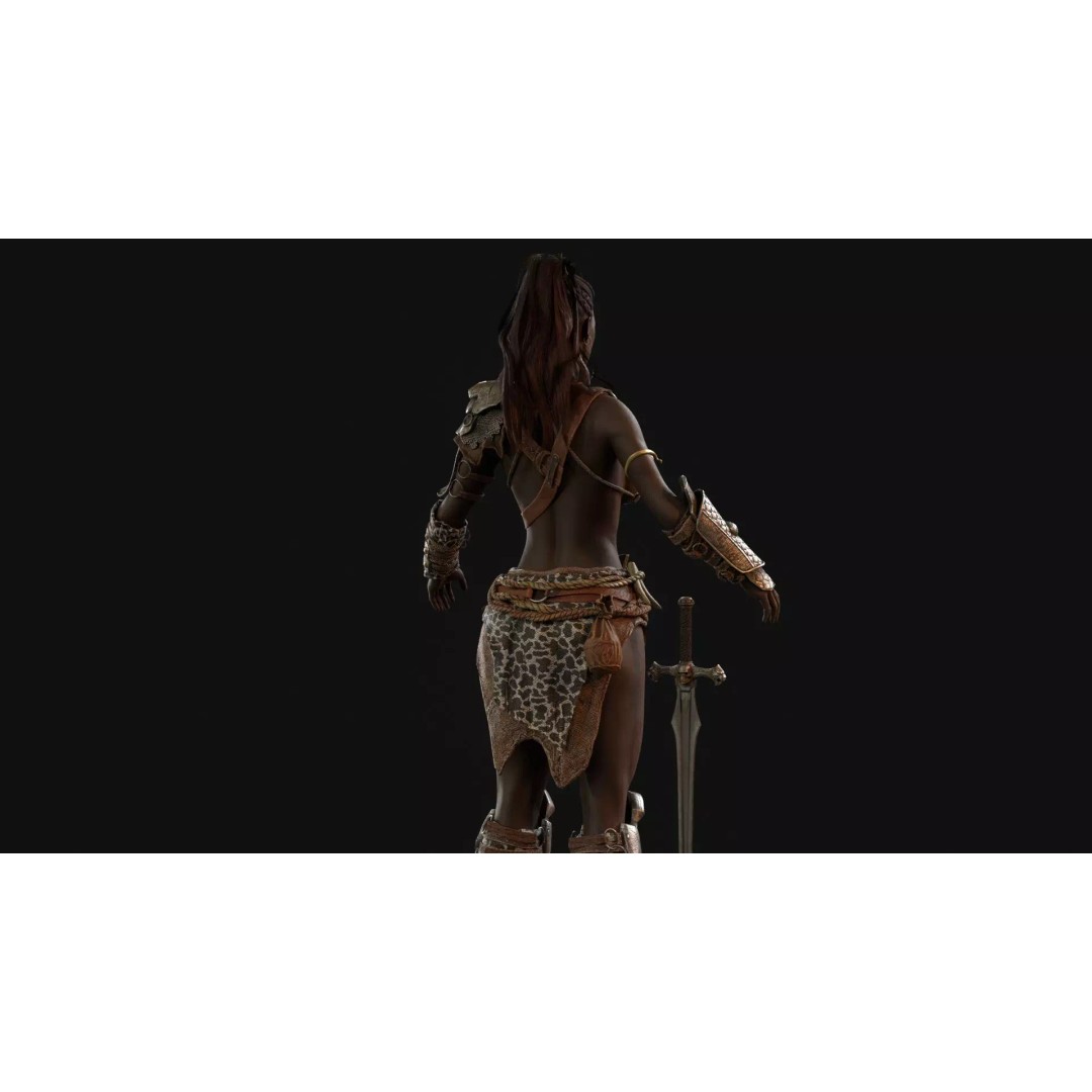 Barbarian Girl 3D Model – Low Poly Character, Rigged, PBR Textures - View 21