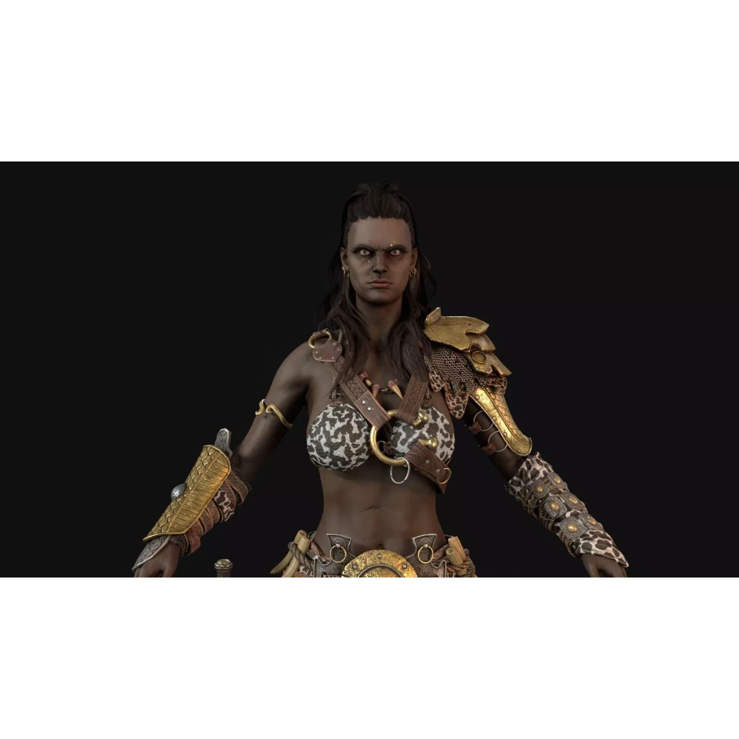 Barbarian Girl 3D Model – Low Poly Character, Rigged, PBR Textures - View 23