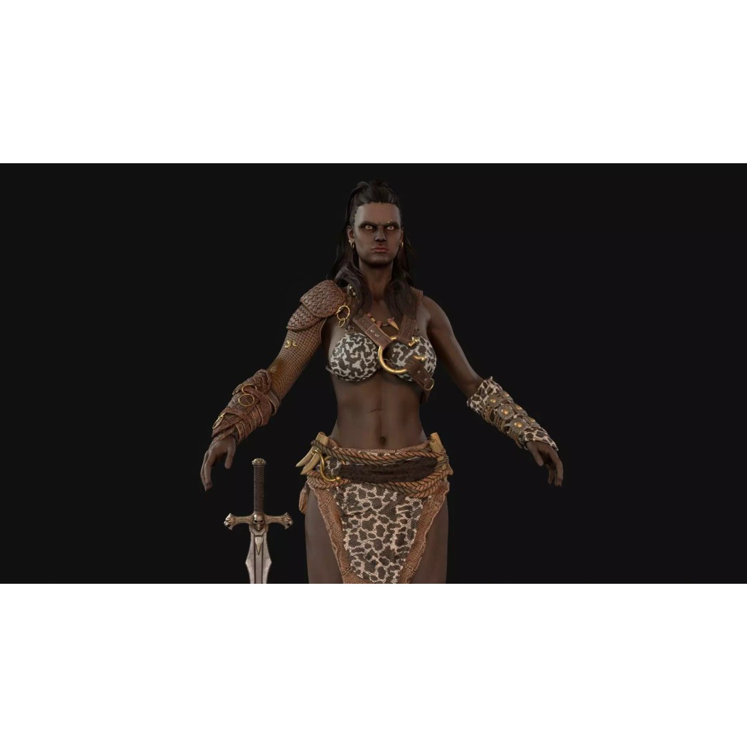 Barbarian Girl 3D Model – Low Poly Character, Rigged, PBR Textures - View 25