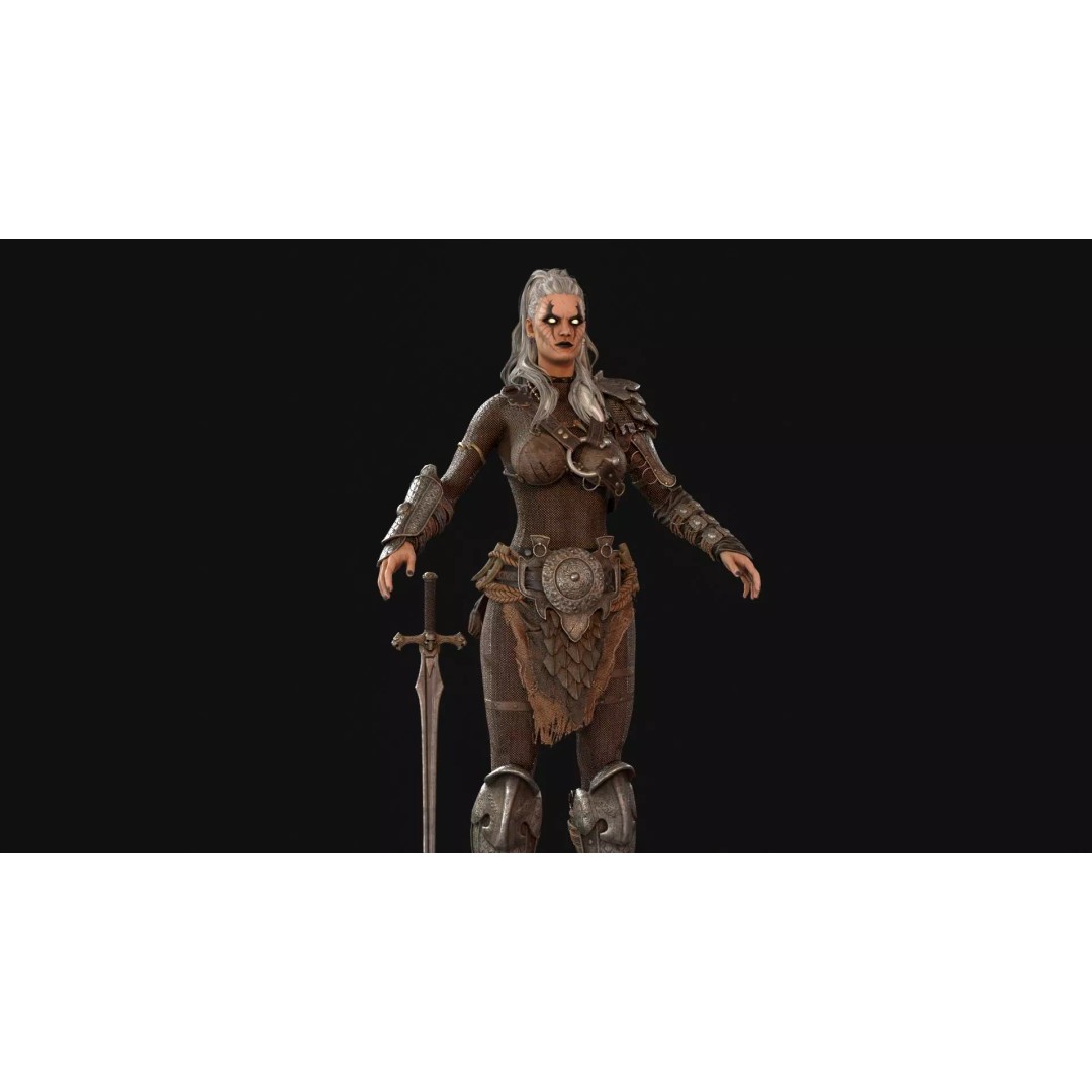 Barbarian Girl 3D Model – Low Poly Character, Rigged, PBR Textures - View 26