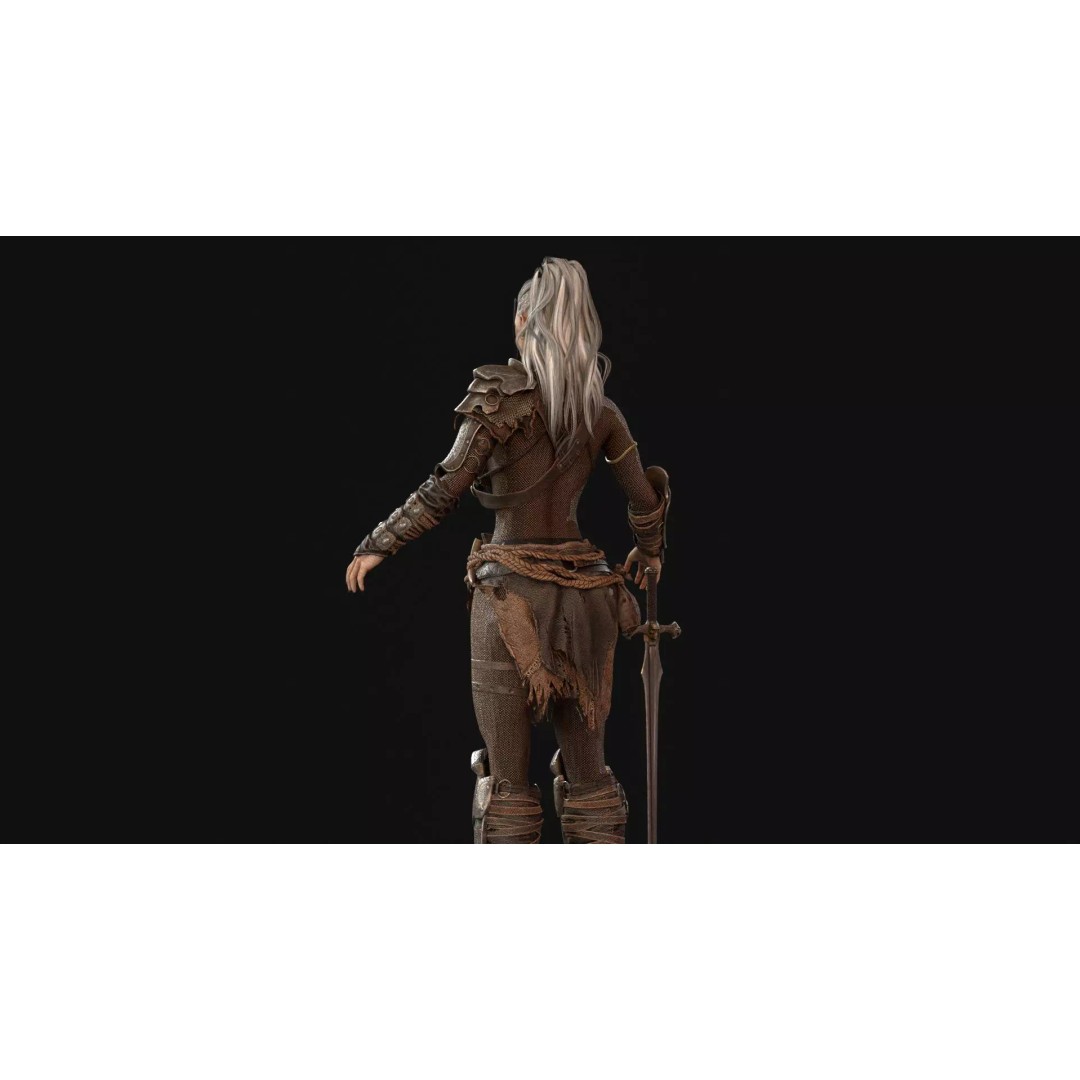 Barbarian Girl 3D Model – Low Poly Character, Rigged, PBR Textures - View 27
