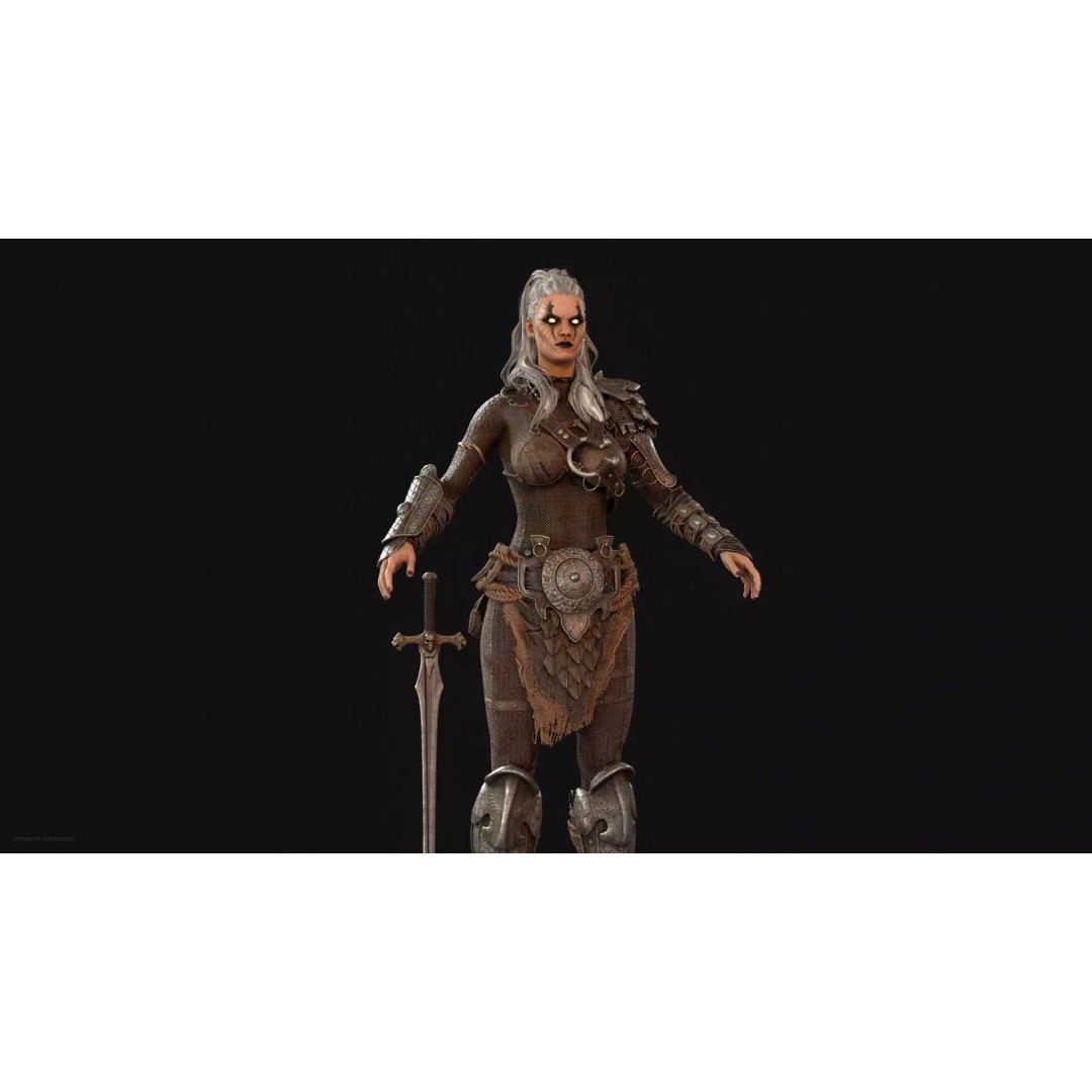 Barbarian Girl 3D Model – Low Poly Character, Rigged, PBR Textures - View 3