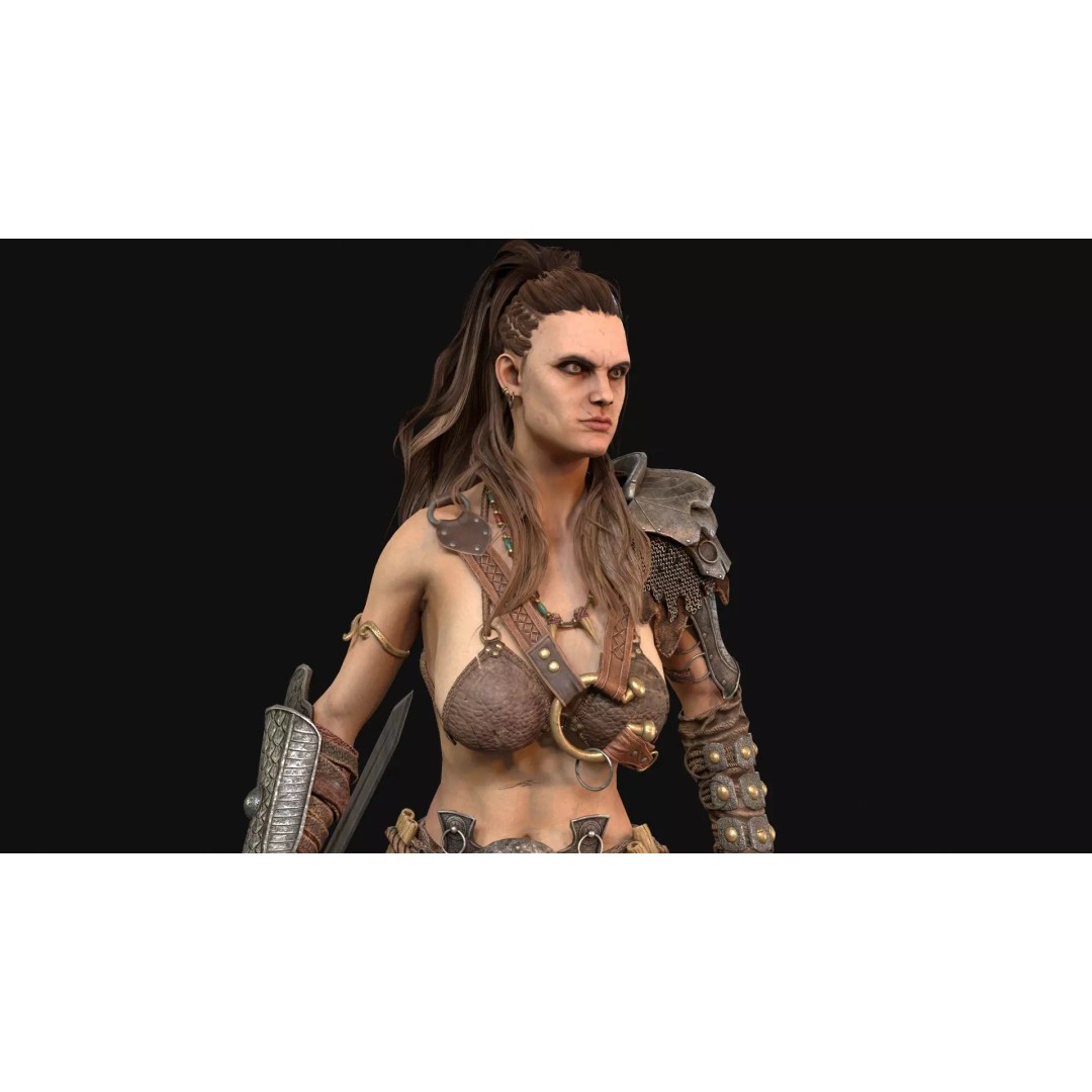 Barbarian Girl 3D Model – Low Poly Character, Rigged, PBR Textures - View 31