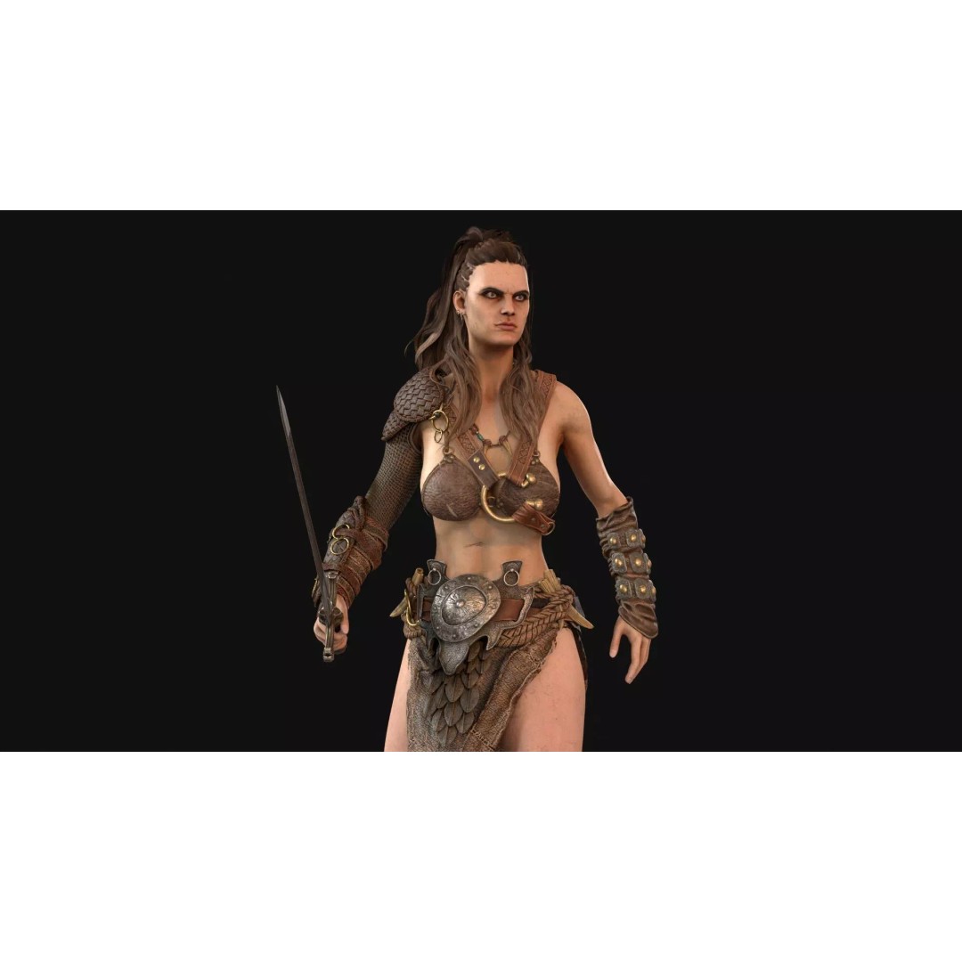 Barbarian Girl 3D Model – Low Poly Character, Rigged, PBR Textures - View 33
