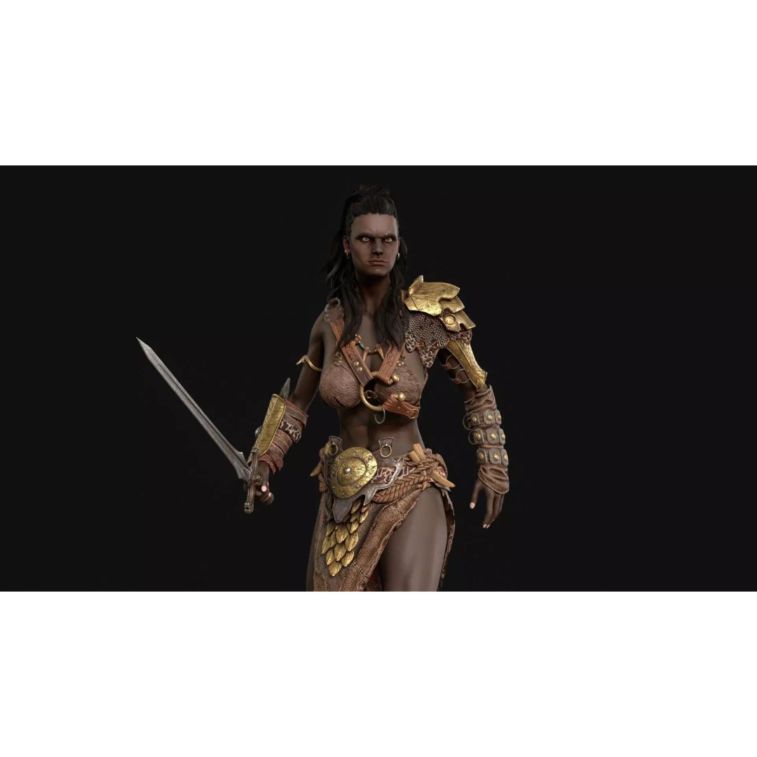 Barbarian Girl 3D Model – Low Poly Character, Rigged, PBR Textures - View 35