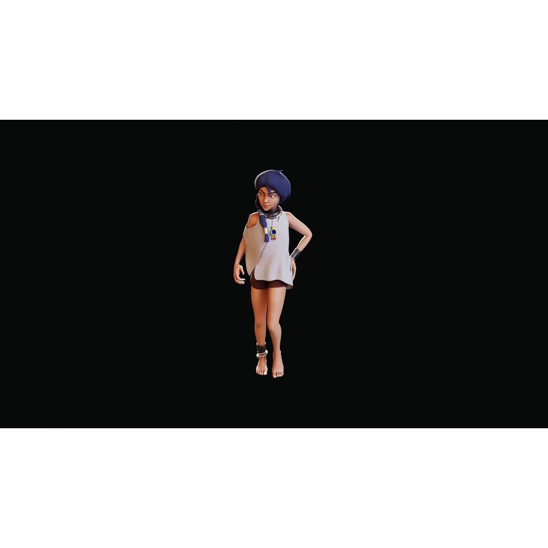 Village Girl 3D Model – Rigged Low-Poly Character Asset, FBX