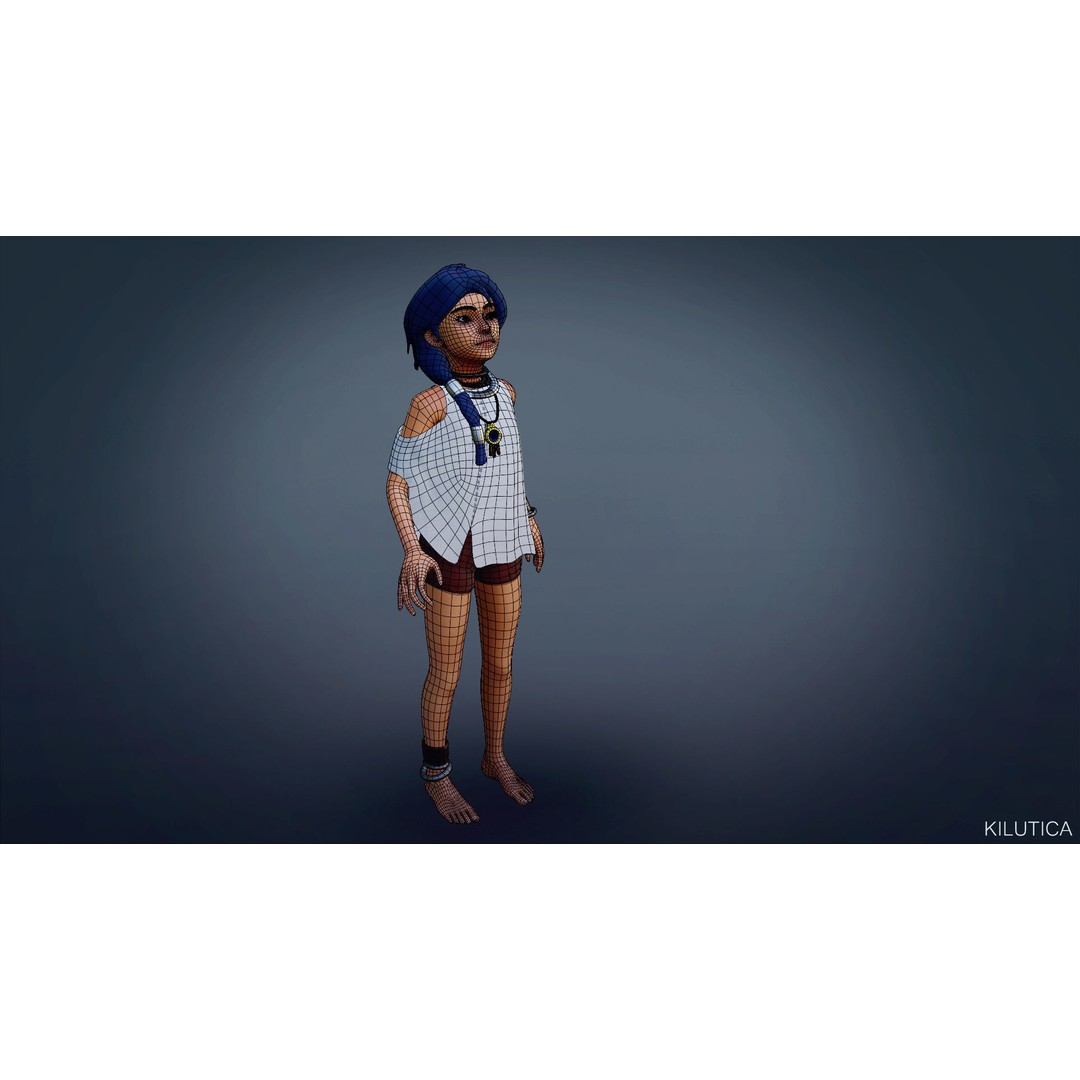 Village Girl 3D Model – Rigged Low-Poly Character Asset, FBX - View 10