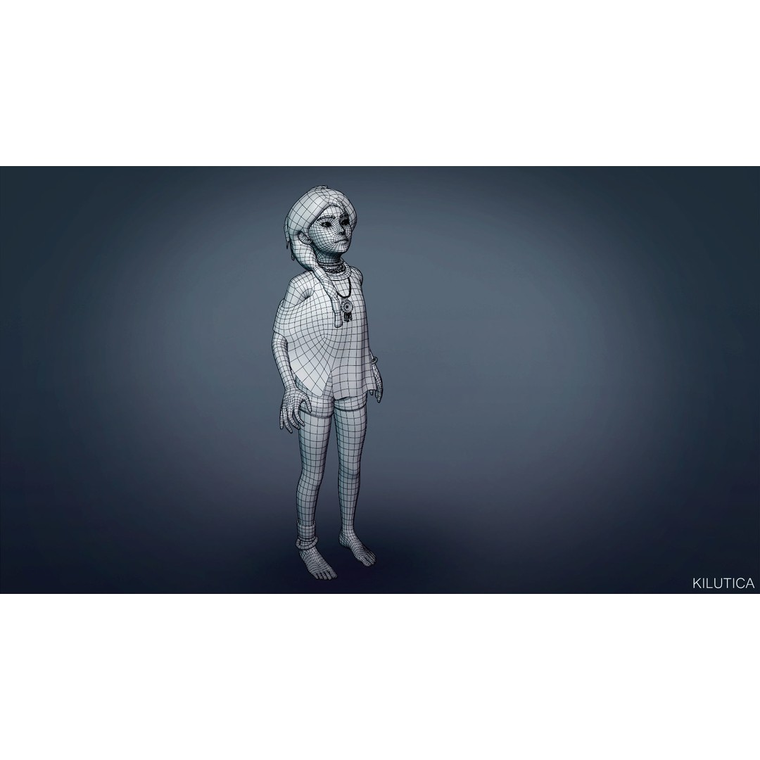 Village Girl 3D Model – Rigged Low-Poly Character Asset, FBX - View 11