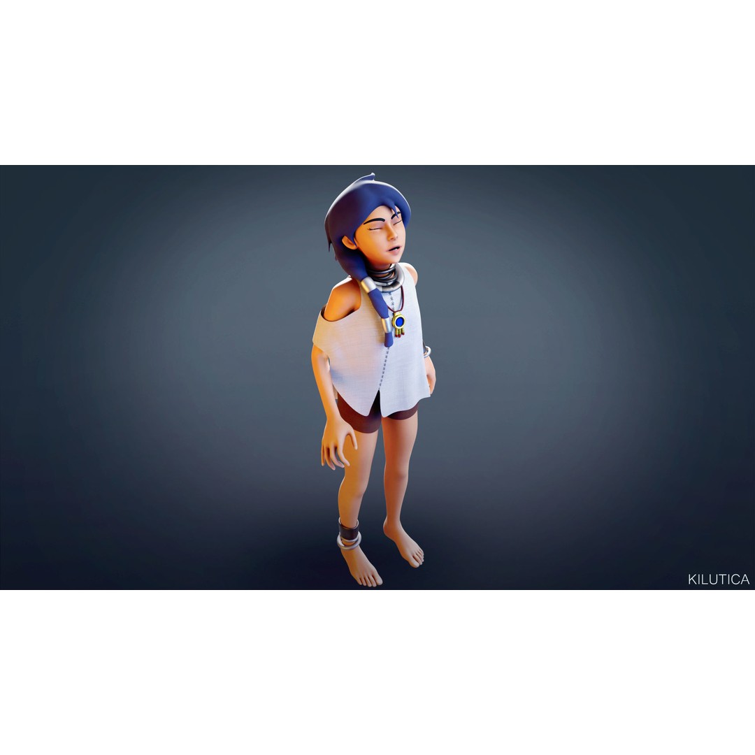 Village Girl 3D Model – Rigged Low-Poly Character Asset, FBX - View 12
